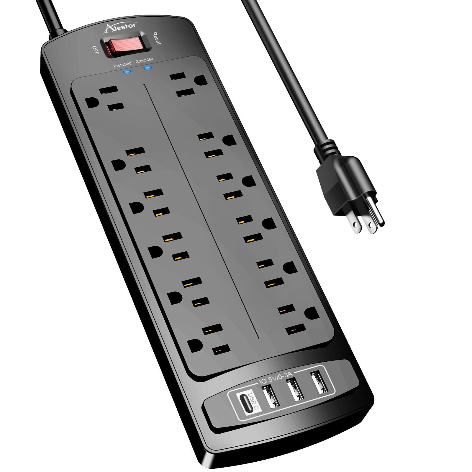 Surge Protector Power Strip with 12 Outlets, 4 USB Ports & 6ft Cord, 2700 Joules1