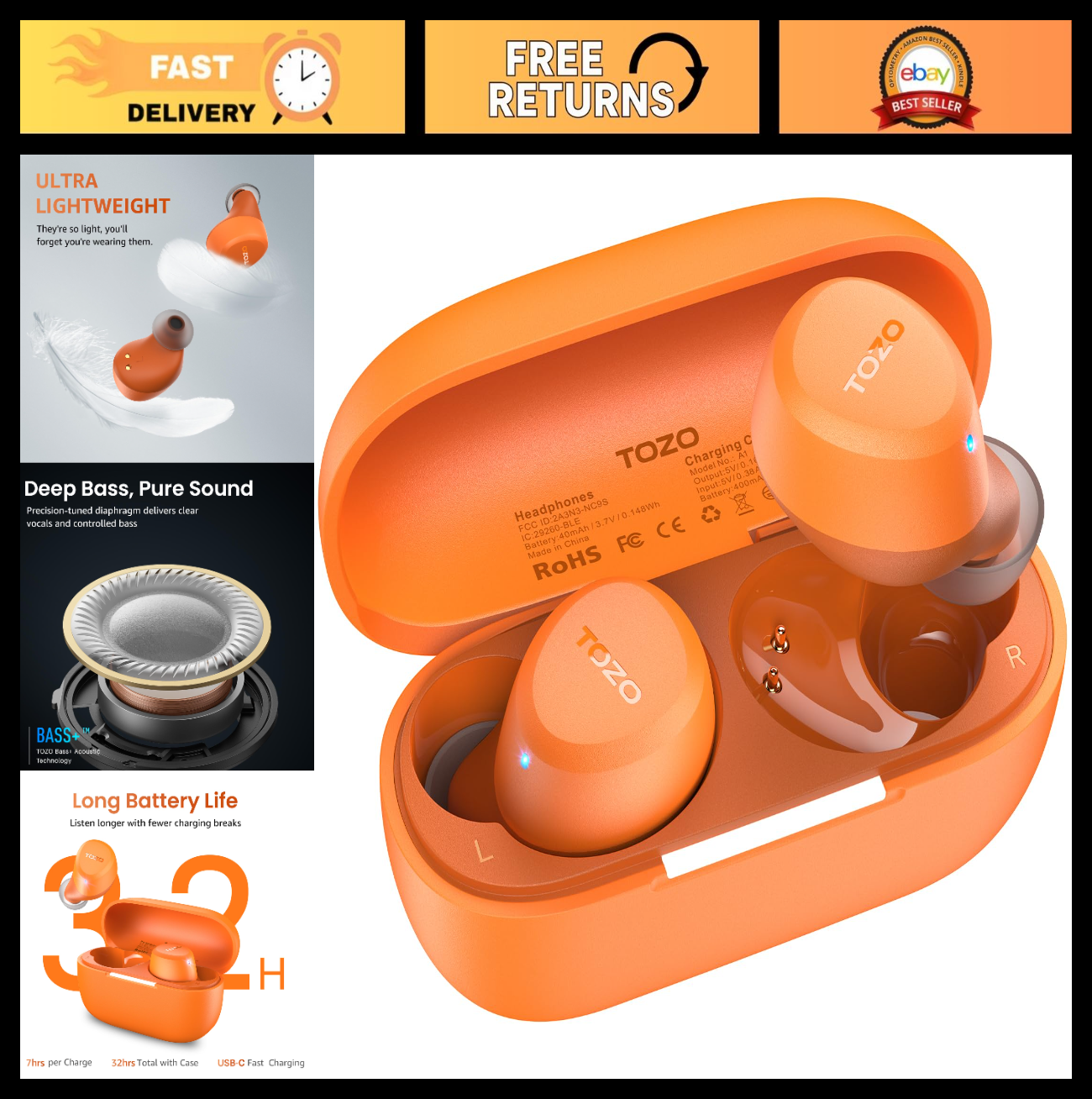 Wireless Earbuds Bluetooth 5.3, IPX5 Waterproof, AI Call Mics, Premium Sound, Ch0