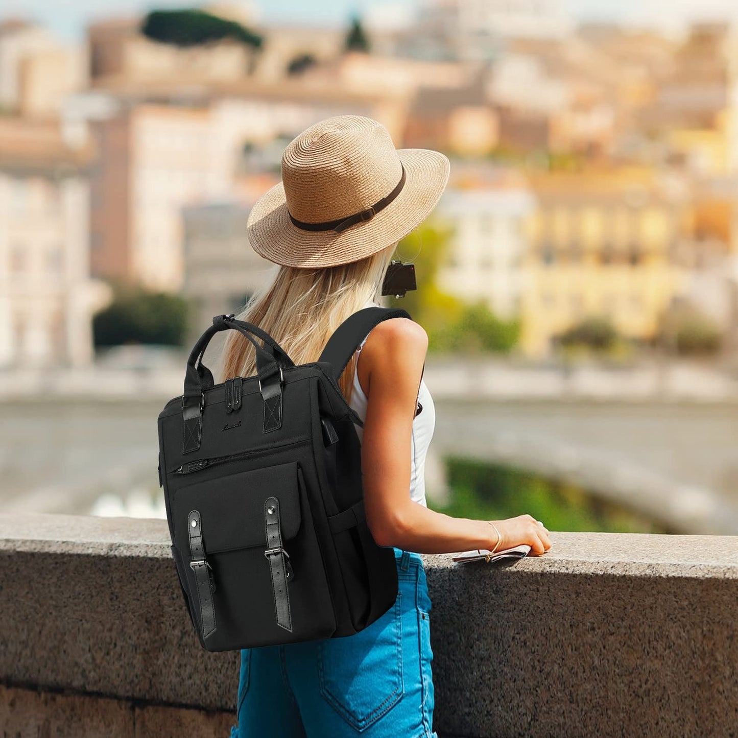 Stylish 15.6" Laptop Backpack for Women   College, Work, Travel, Nurse Bag, Blac2