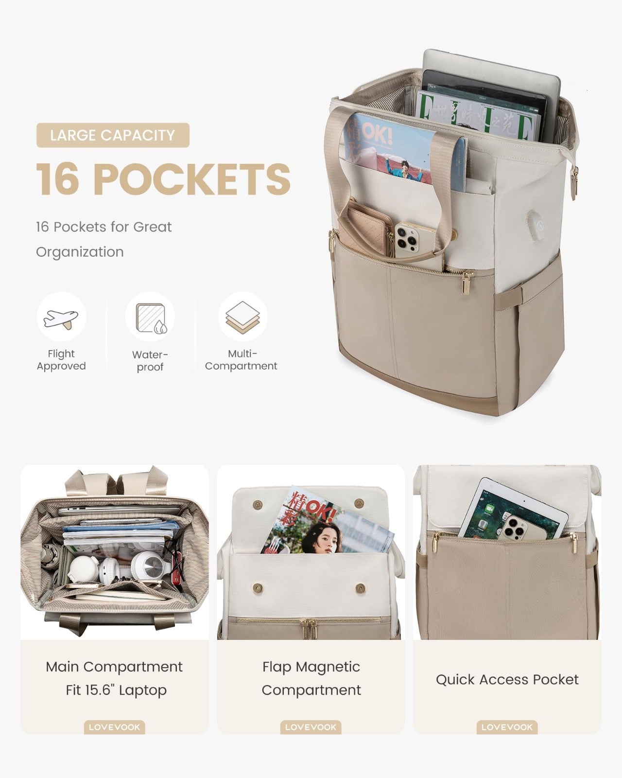 Stylish 15.6" Laptop Backpack for Women, USB Port, Waterproof Travel Bag, 2PCS3