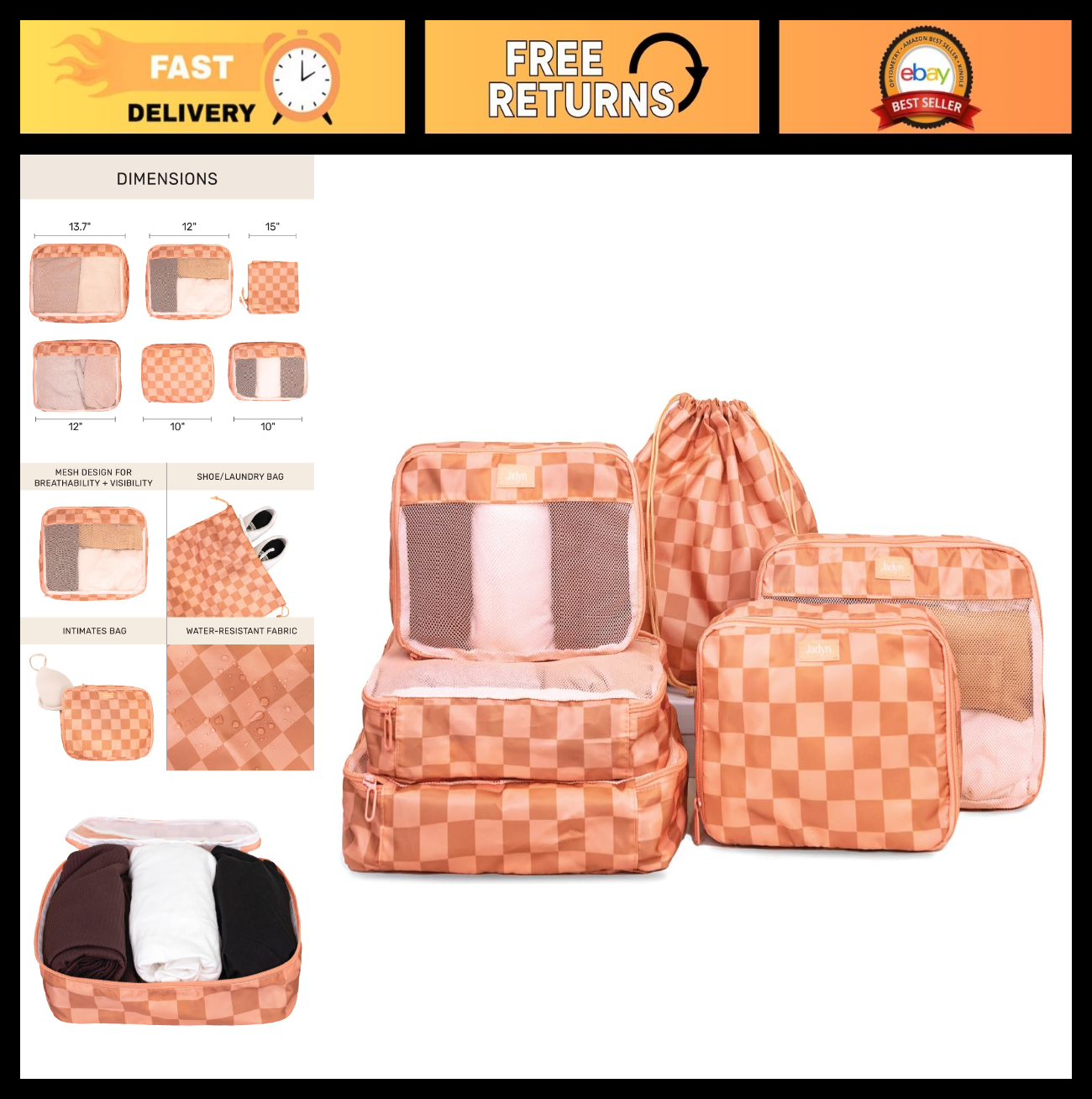 6-Piece Packing Cubes Set for Travel - Large Organizer for Suitcase & Luggage0