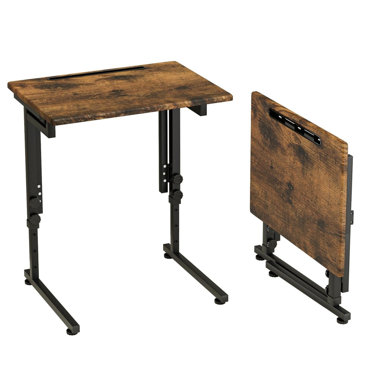 Adjustable Folding TV Tray Table - C-Shaped End Table, 6 Height Settings, Foldab1