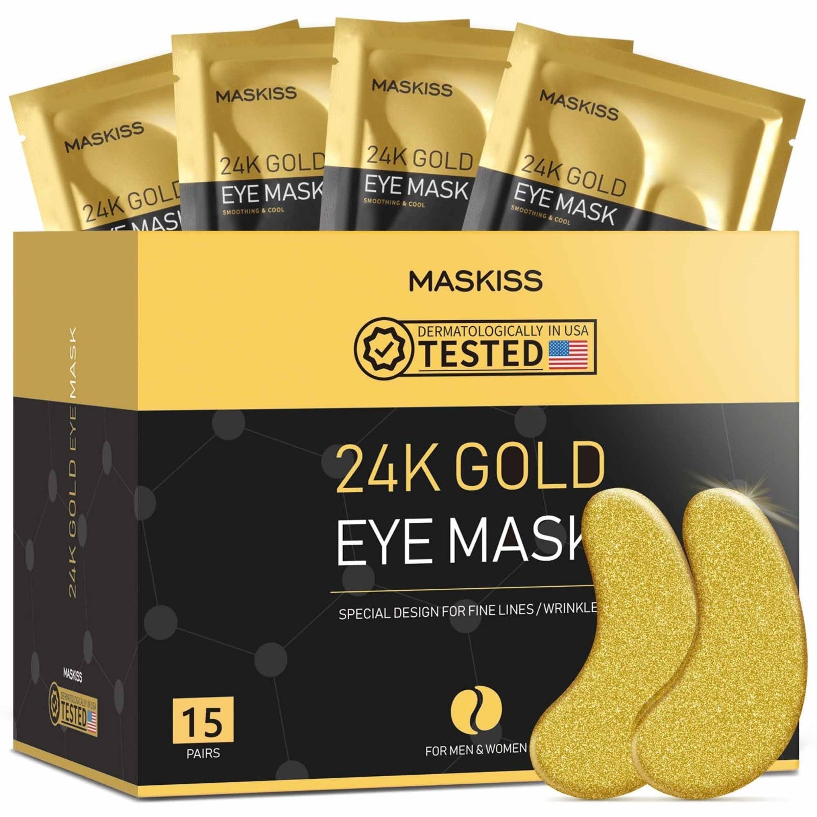 24K Gold Under Eye Patches - 15 Pairs, Collagen Eye Masks for Dark Circles & Puf1
