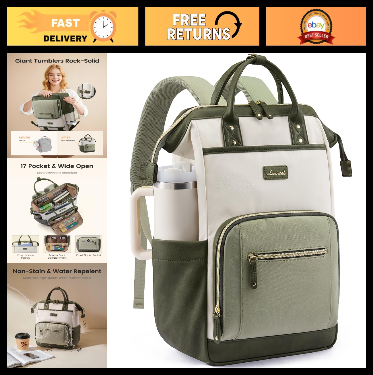 Stylish 15.6" Laptop Backpack for Women, Tumbler Holder, Travel & Work Bag0