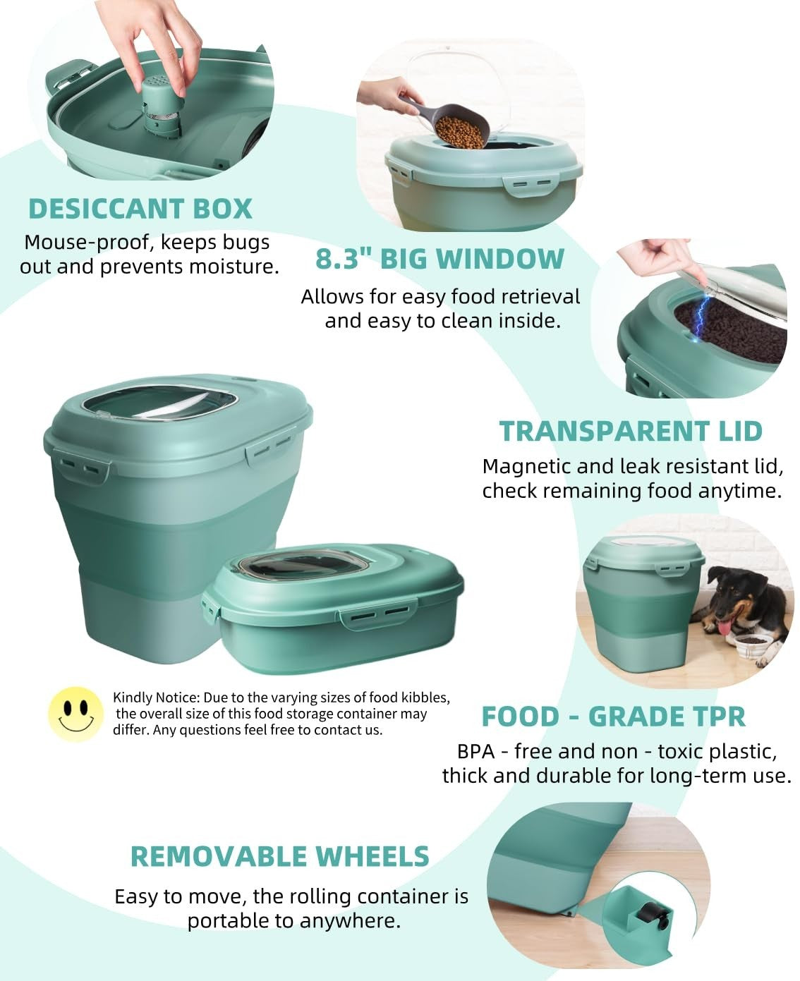 Airtight 30-35Lbs Dog Food Storage Container - Collapsible & Portable Pet Food B6