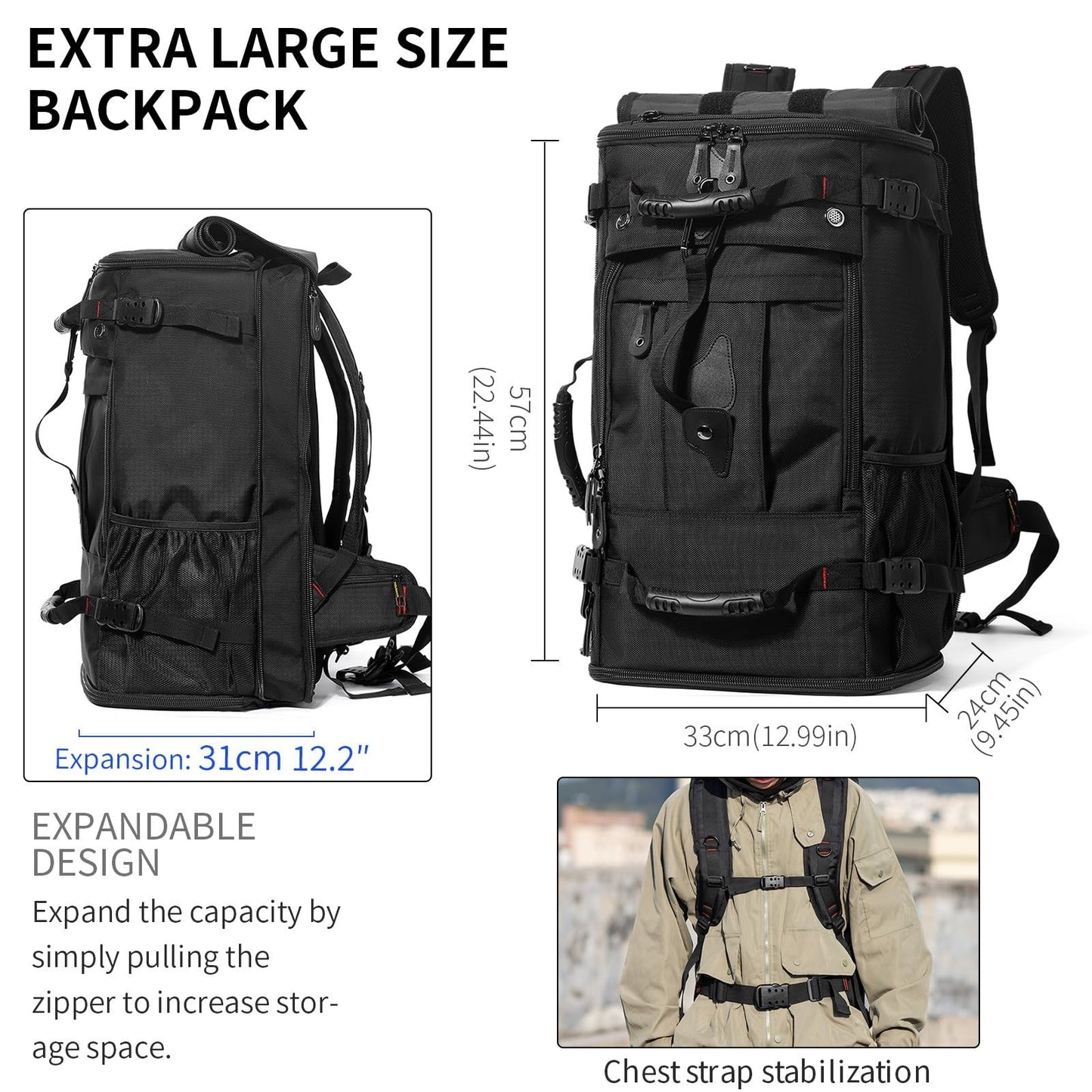 Large Capacity Travel Hiking Sports Backpack Duffle Bag 60L Convertible Laptop B6