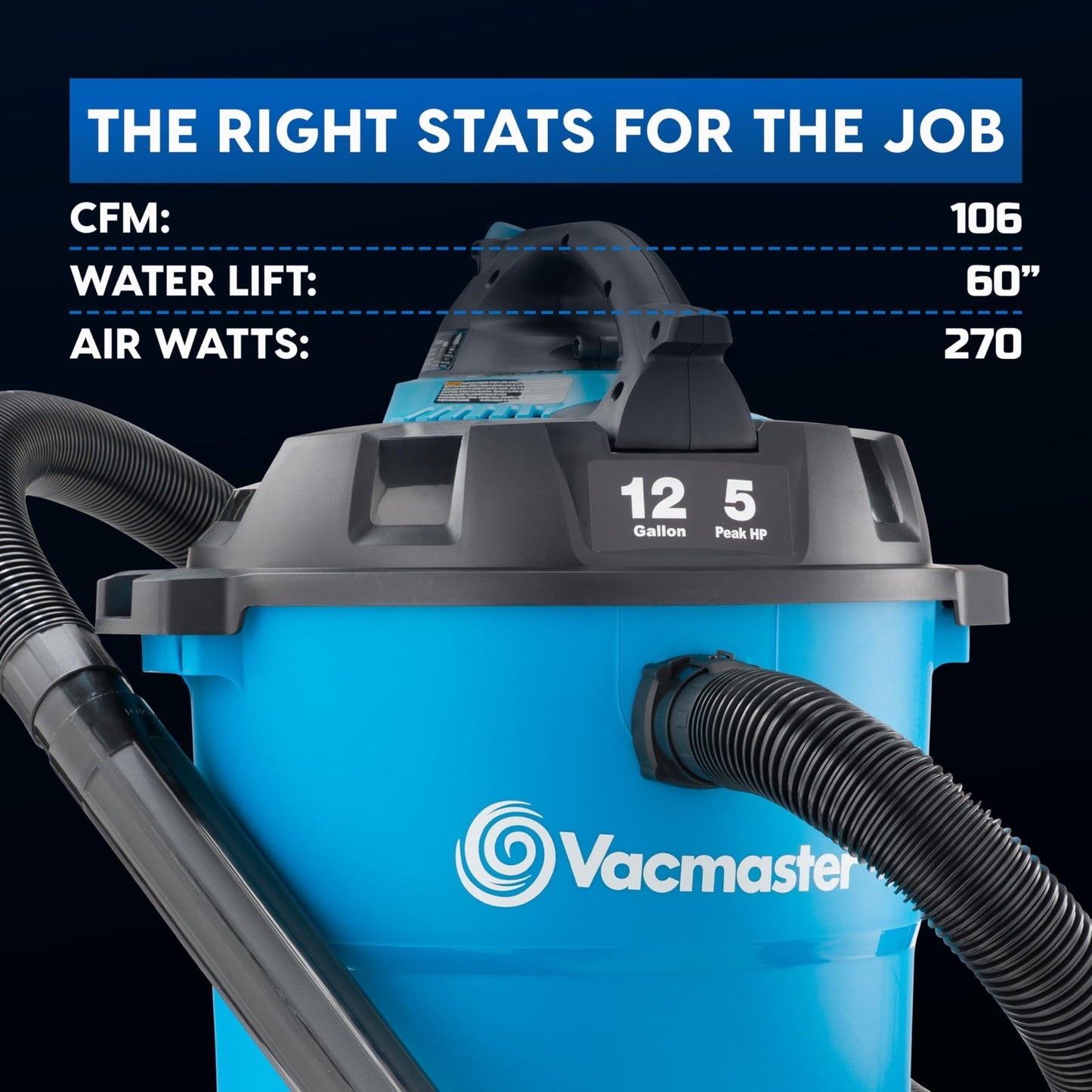 12-Gallon 5 Peak HP Wet/Dry Vacuum & Detachable Blower - Powerful Cleaning Tool8