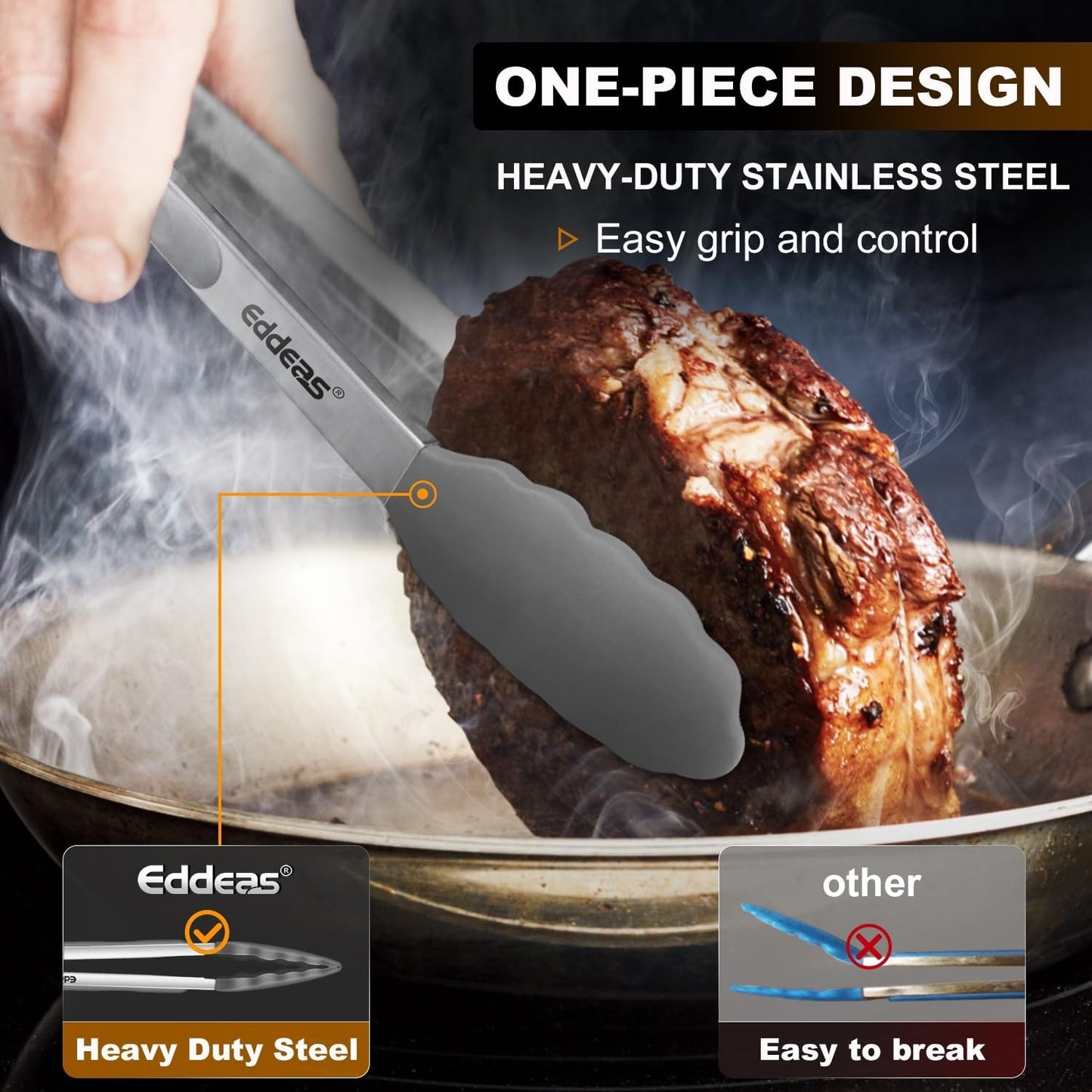 Heat Resistant Silicone Tongs Set 7/9/12"   Heavy Duty Stainless Steel, 600°F No3