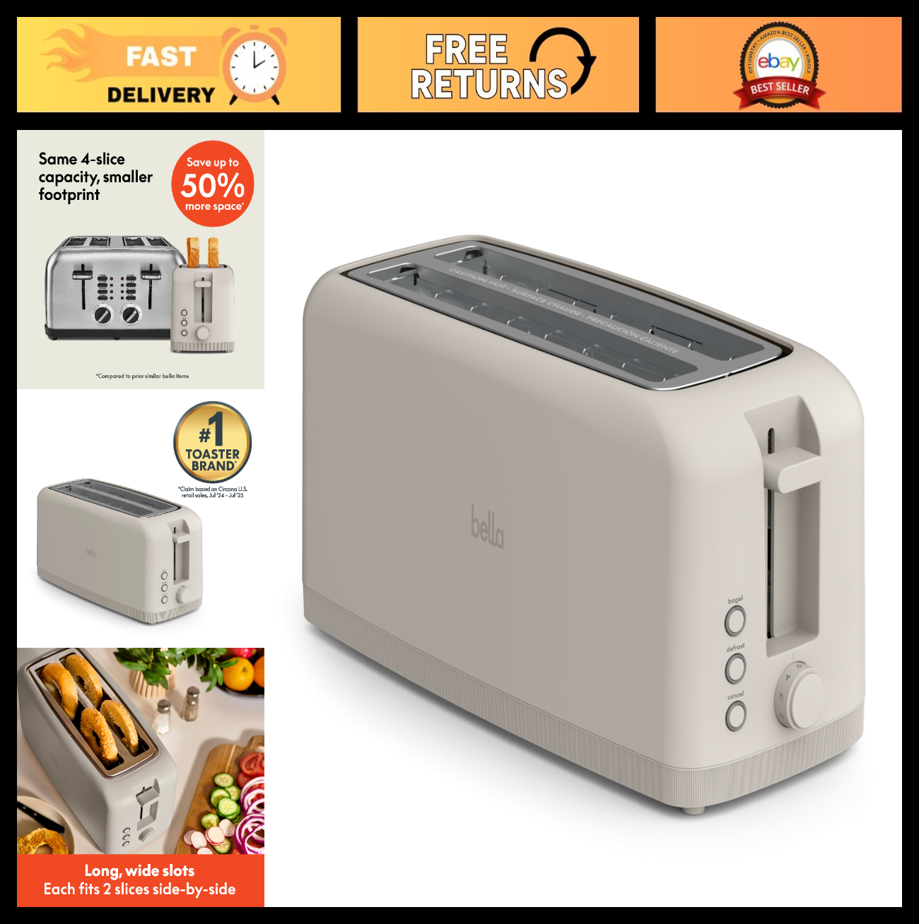 Slim 4 Slice Toaster Extra Long & Wide Slots, Fits Anywhere, Oatmilk Color0