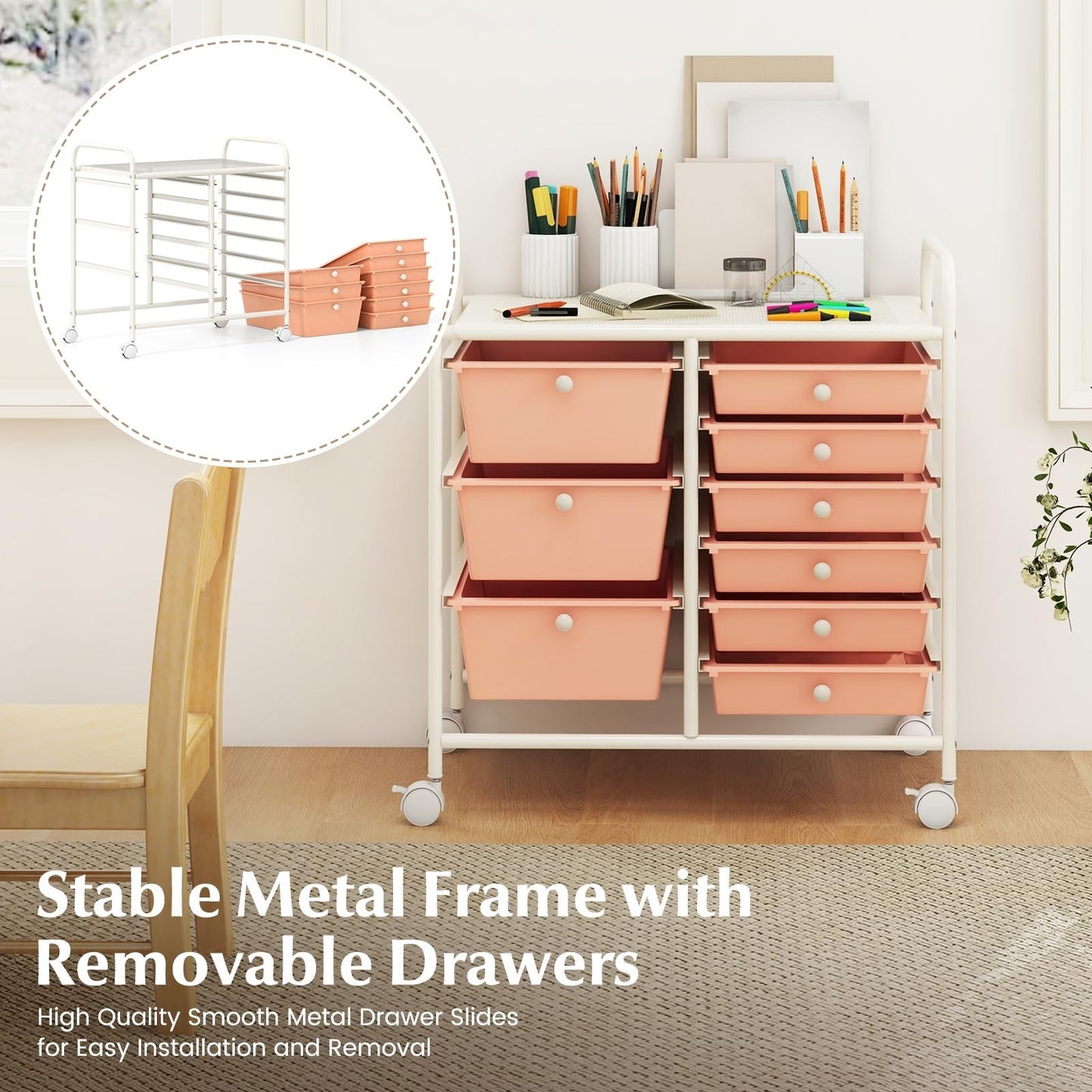 9 Drawer Rolling Storage Cart   Mobile Utility Cart with Wheels for Craft, Art &4