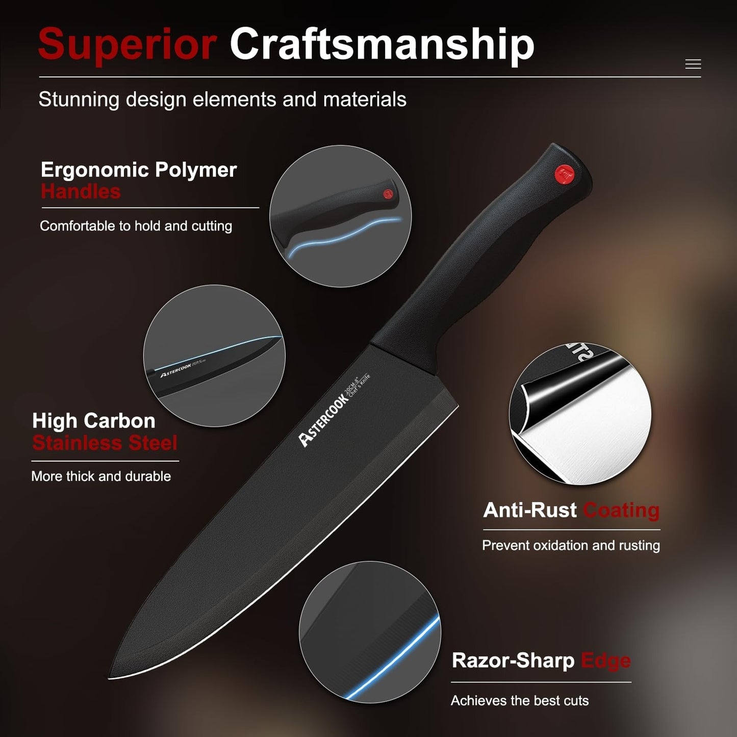 15 Piece Kitchen Knife Set with Block & Sharpener   Stainless Steel, Dishwasher3