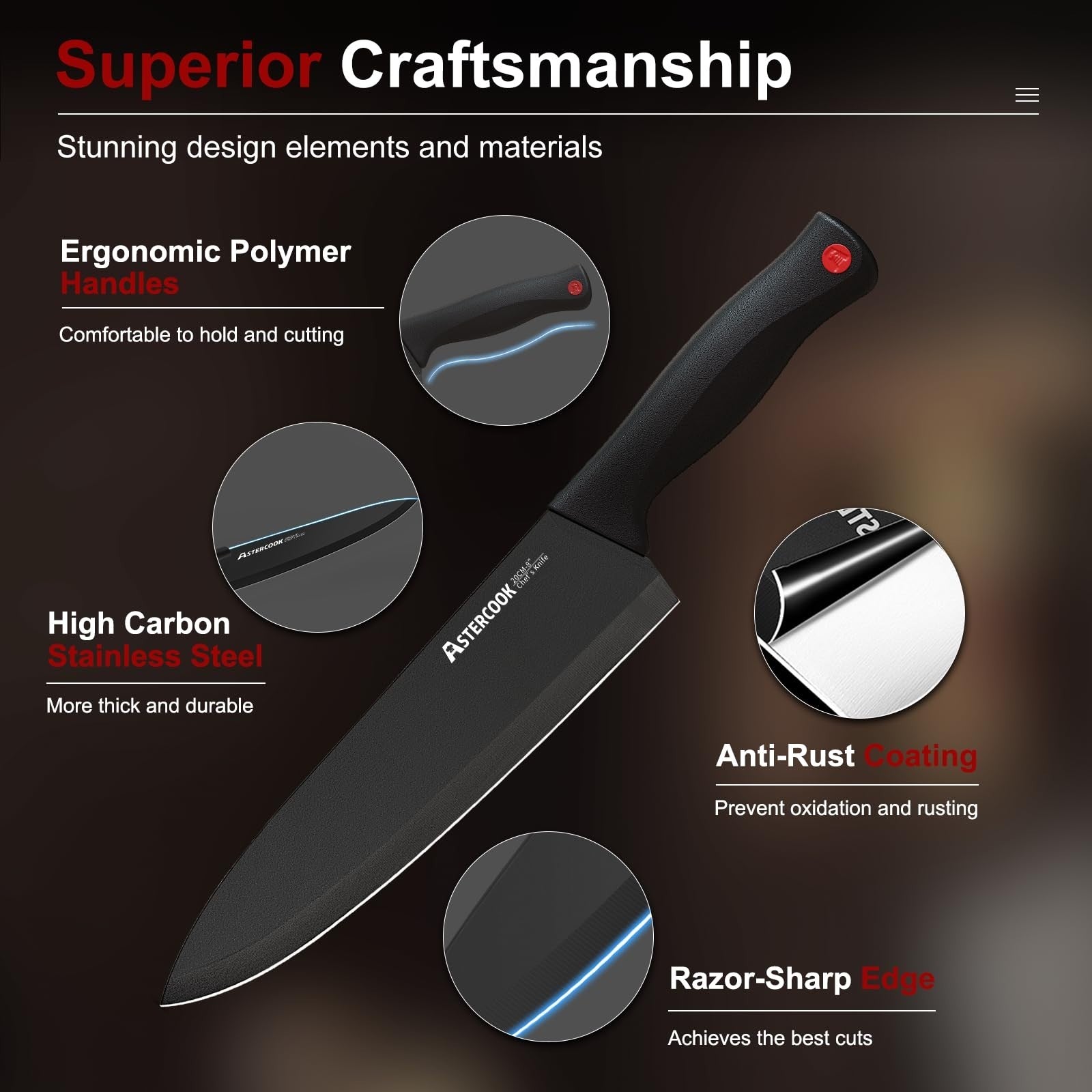 15 Piece Kitchen Knife Set with Block & Sharpener   Stainless Steel, Dishwasher3