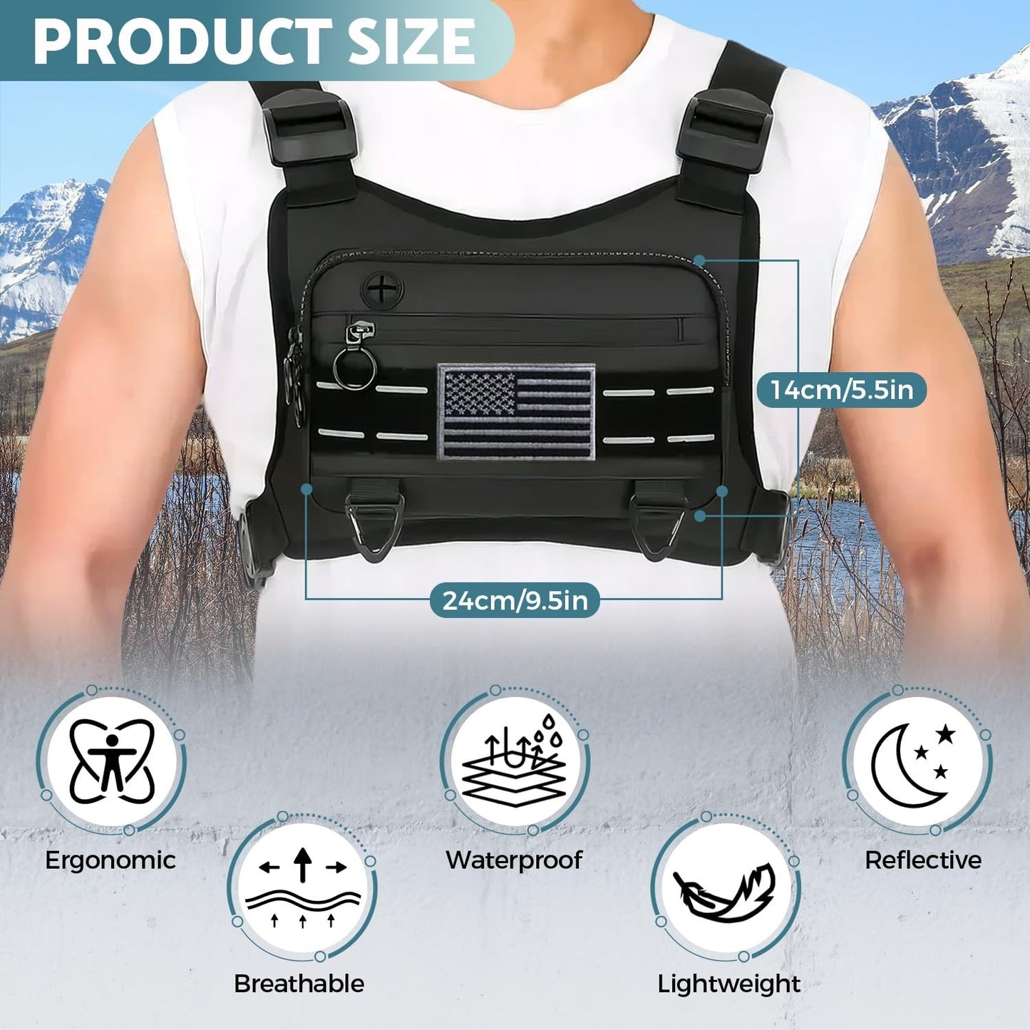 Lightweight Water-Resistant Chest Bag for Men - Front Running Vest with Phone Ho2
