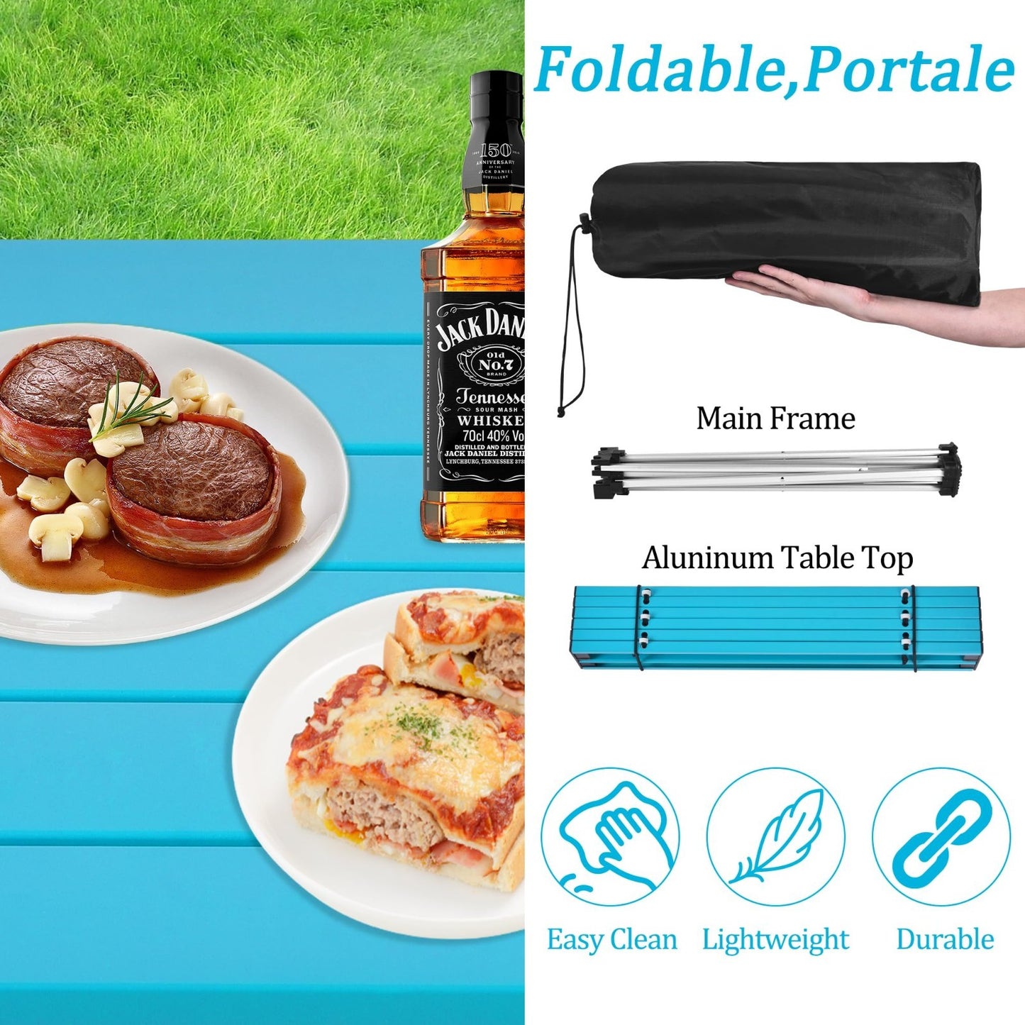 Portable Folding Camping Table - Aluminum Top, Lightweight, Ideal for Outdoor BB3