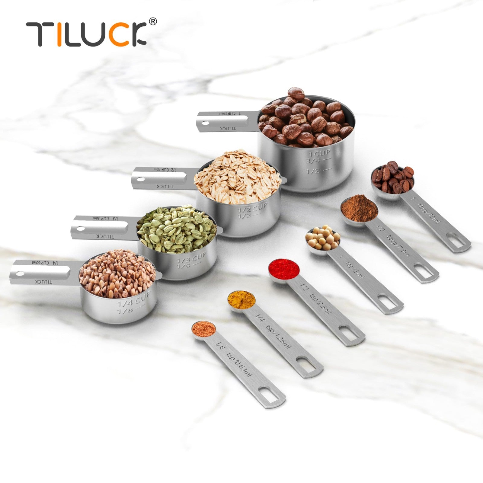 Stainless Steel Measuring Cups & Spoons Set   Nesting Kitchen Gadgets for Baking2