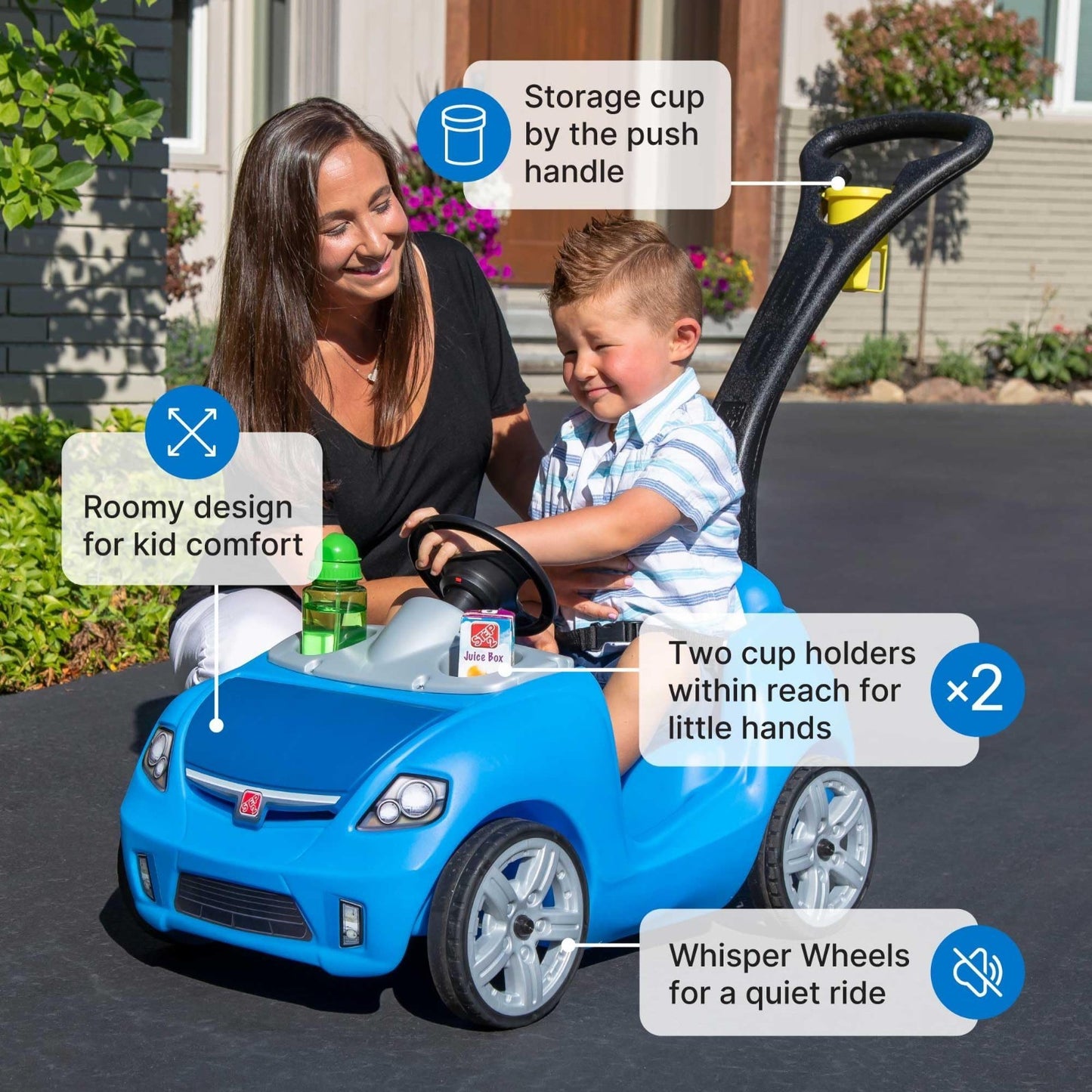 Kids Push Car Ride-On with Seat Belt & Horn, Quick Fold Handle, Toddler Stroller3