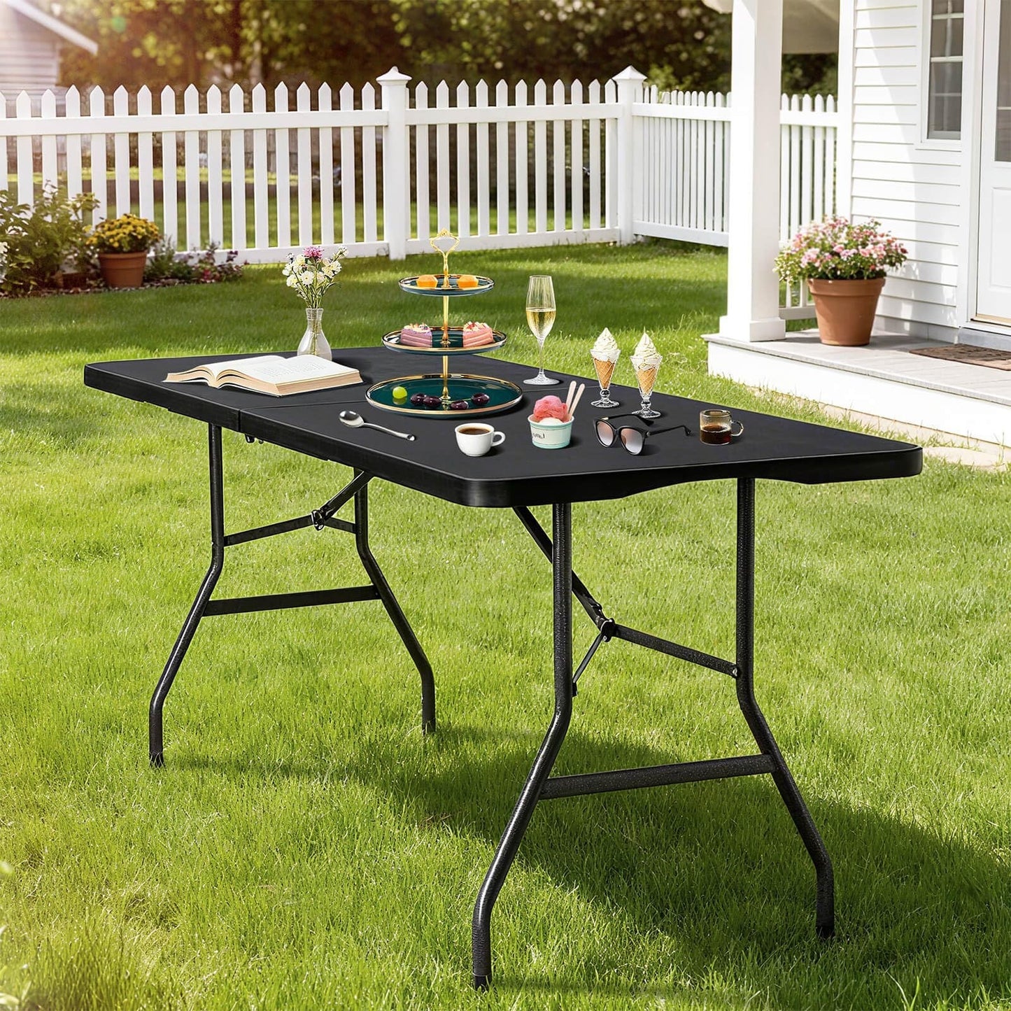 6ft Folding Table with Handle & Steel Legs - Heavy Duty Portable for Events, BBQ2