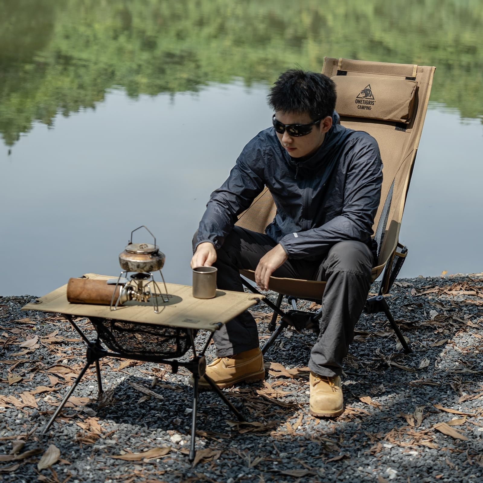 Comfortable High Back Folding Camping Chair with Pillow, Widened Seat Design2