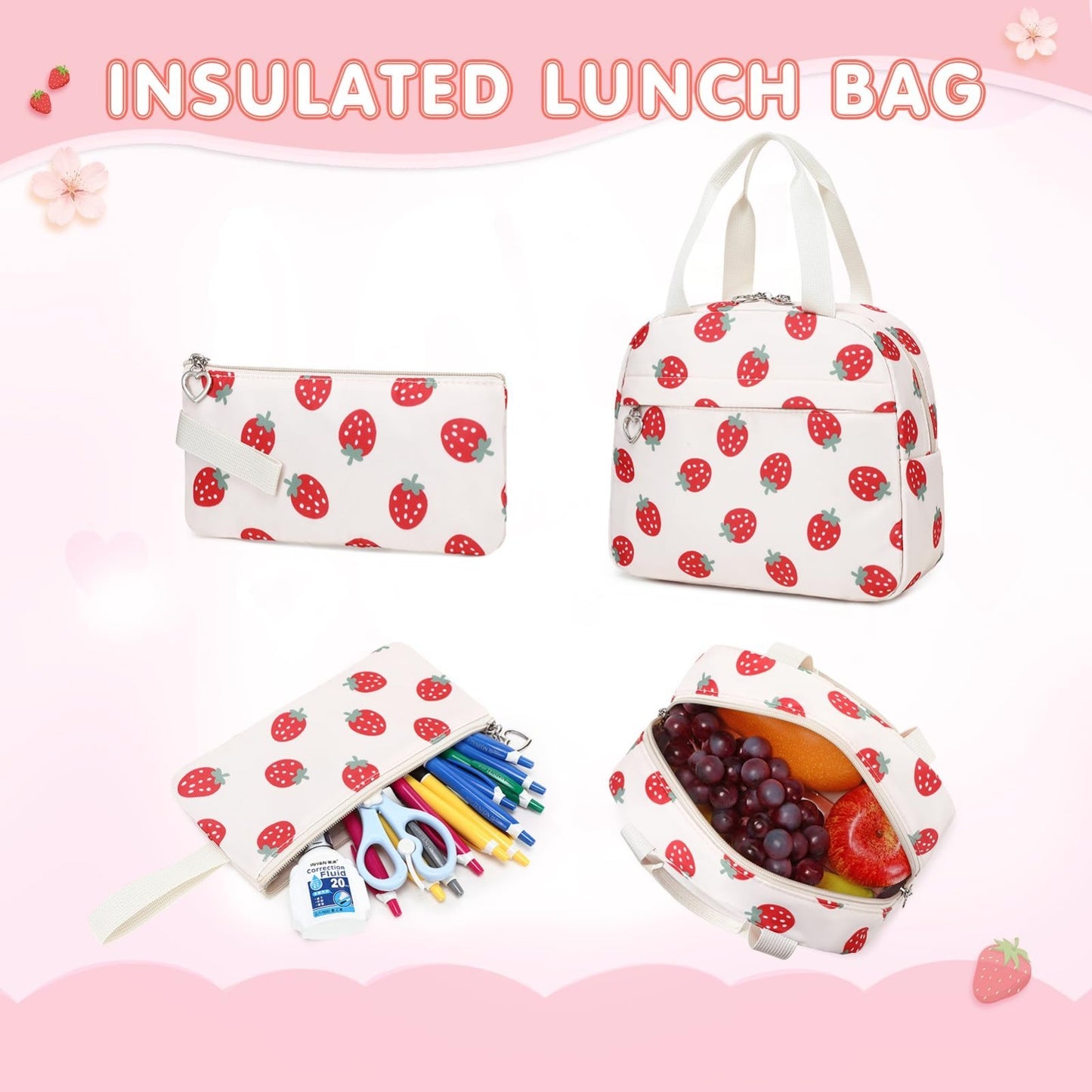 4PCS Girls Backpack Set with Lunch Box & Pencil Case, Stylish School Bag for Kid6