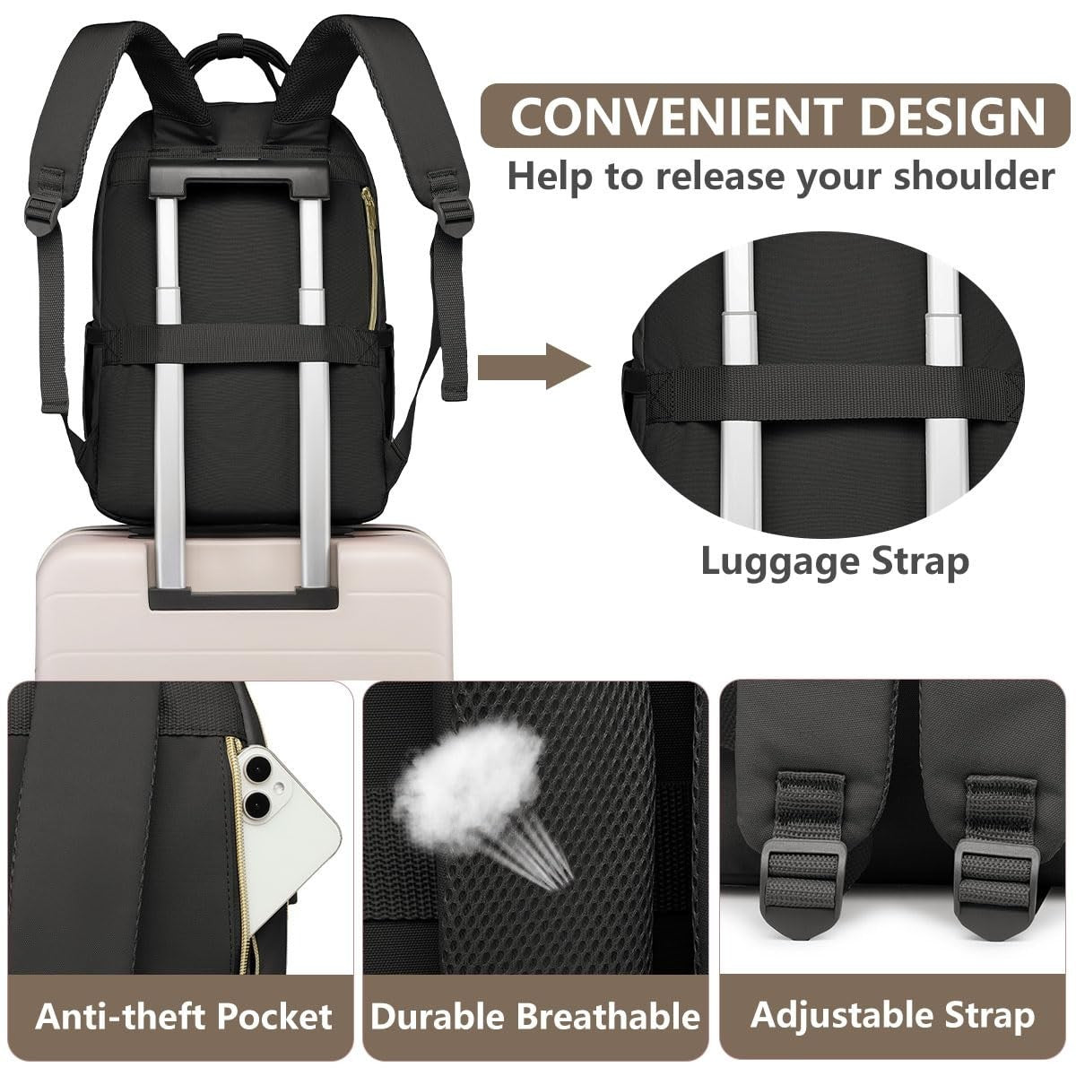 Stylish 15.6" Laptop Backpack for Women   Waterproof Travel Work Bag with USB Ch4