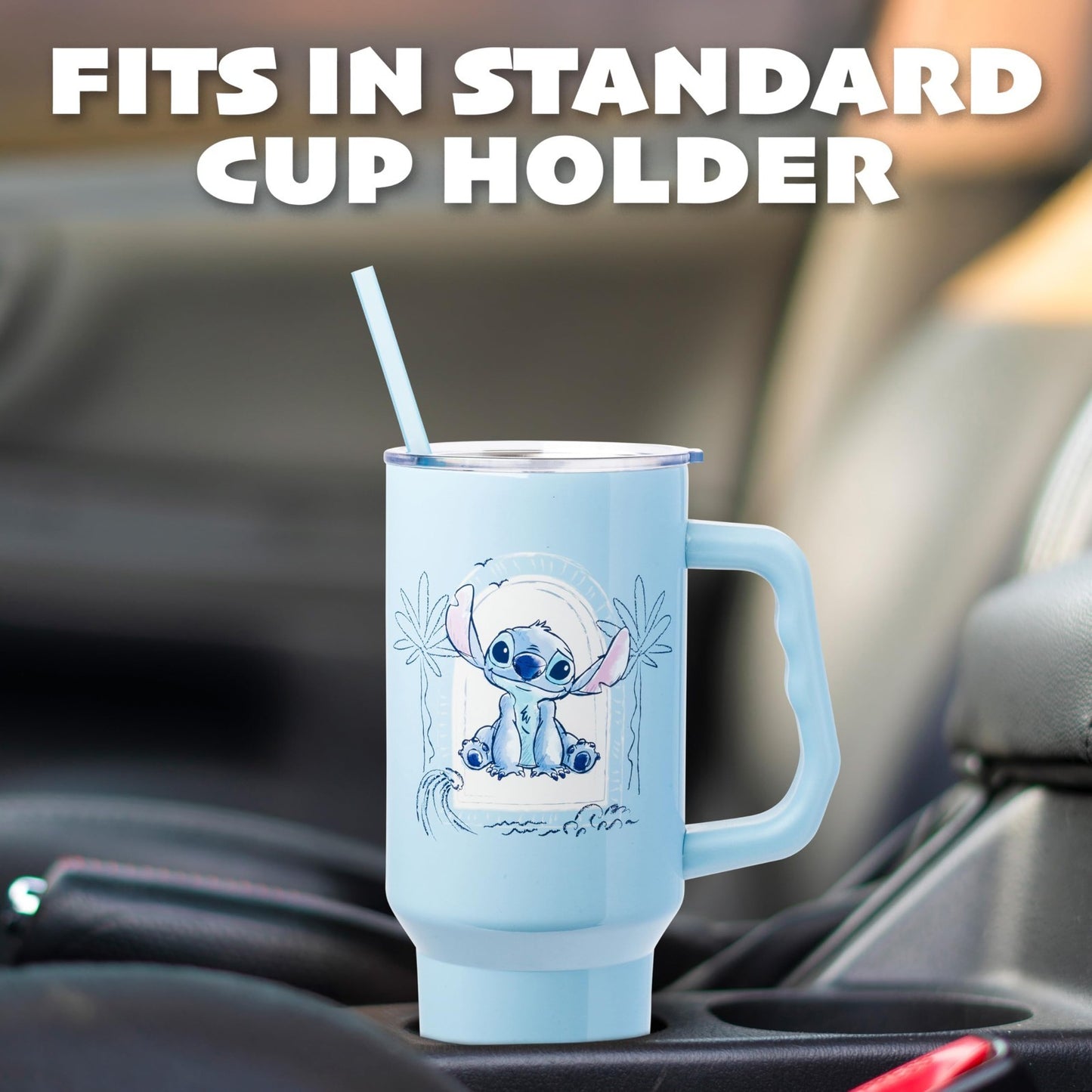 40oz Double Walled Stainless Steel Tumbler with Handle & Straw   Lilo & Stitch D4