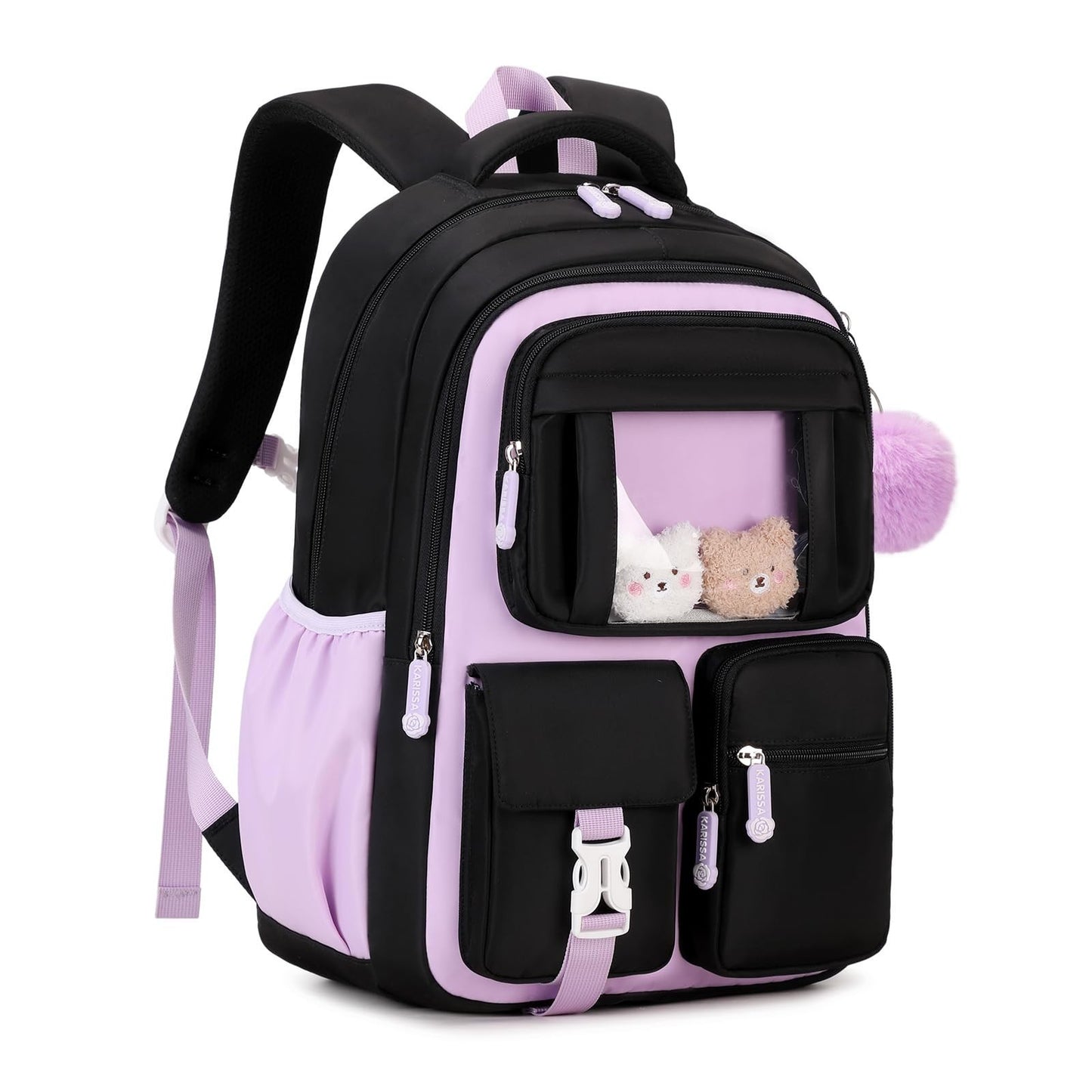 Kawaii Girls School Backpack - Cute Black & Purple Book Bag for Middle & Element7
