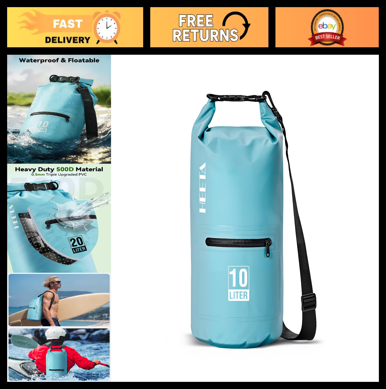 Waterproof Dry Bag with Zipper Pocket - Lightweight Roll Top Storage for Travel,0