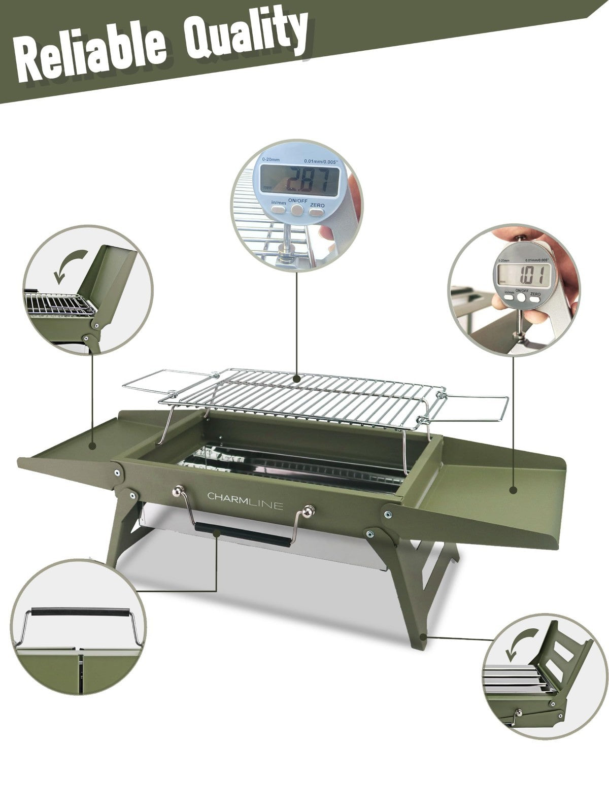 Compact Portable Charcoal BBQ Grill - 14"x9" Foldable Camping Grill for 1-3 Peop4