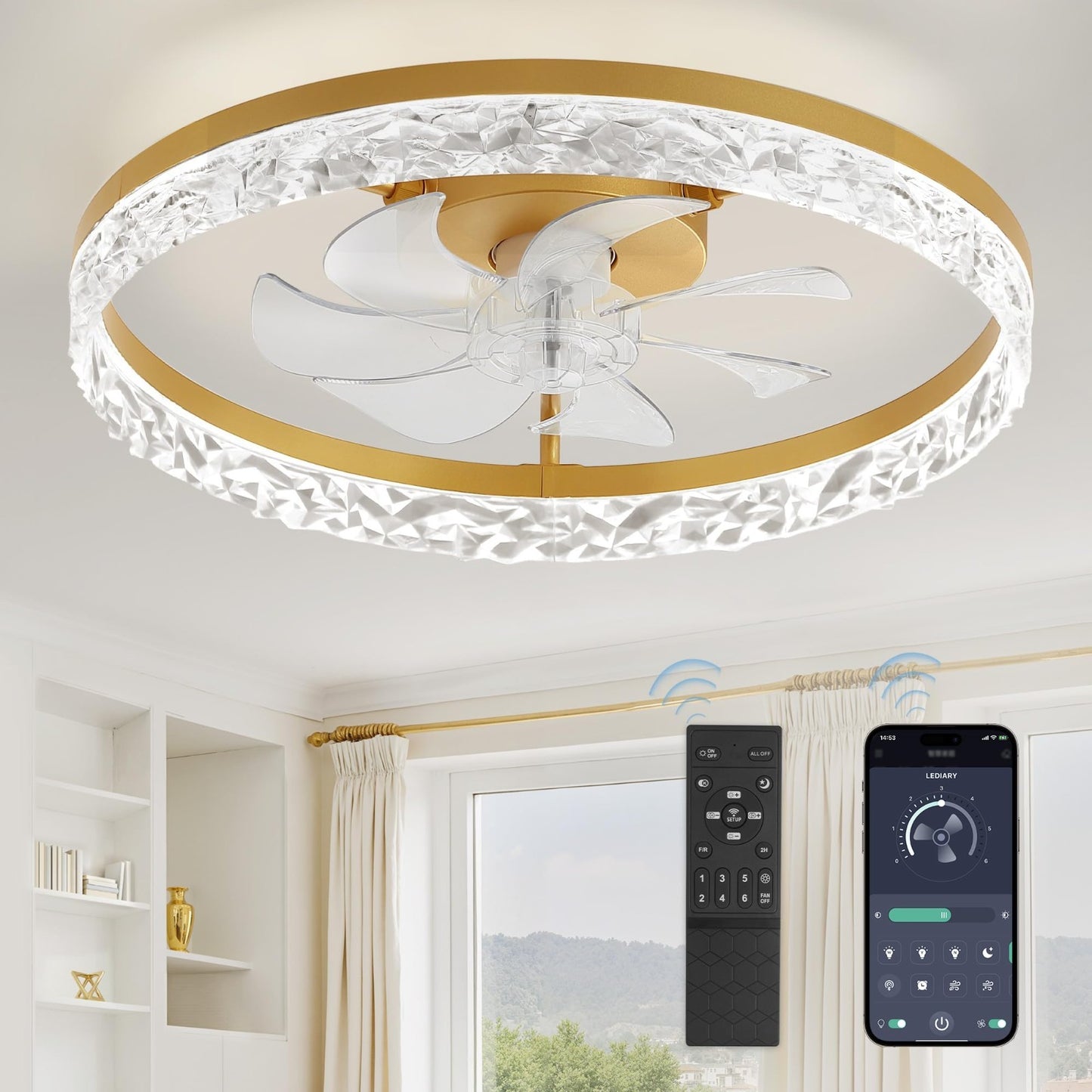 20" Modern LED Ceiling Fan with Lights & Remote, Dimmable, 6 Speeds, Flush Mount0