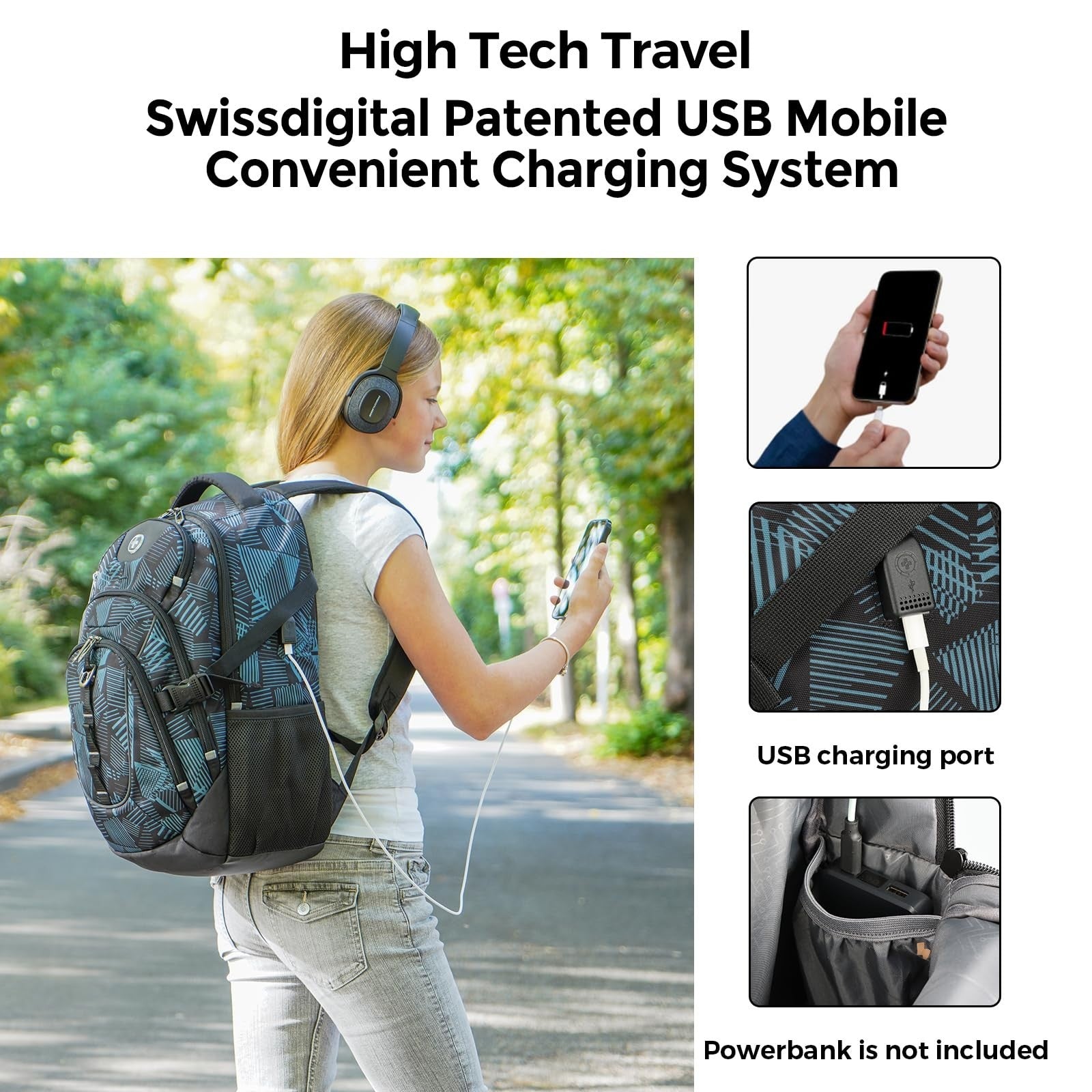Travel Laptop Backpack with USB Charging Port, Fits 15.6" Computer, 31L, Dark Gr2