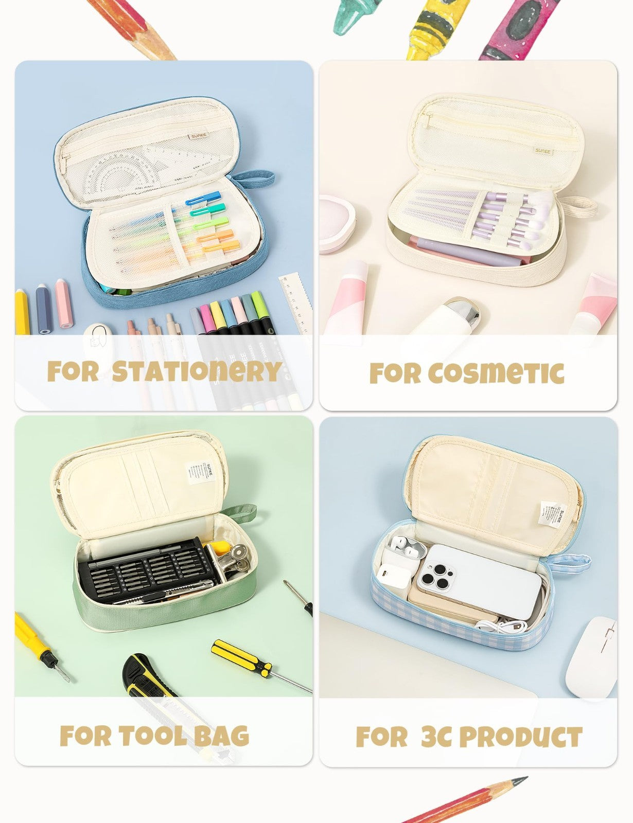 Cute Large Pencil Case Pouch   Aesthetic Zipper Bag, Kawaii Stationery Organizer6