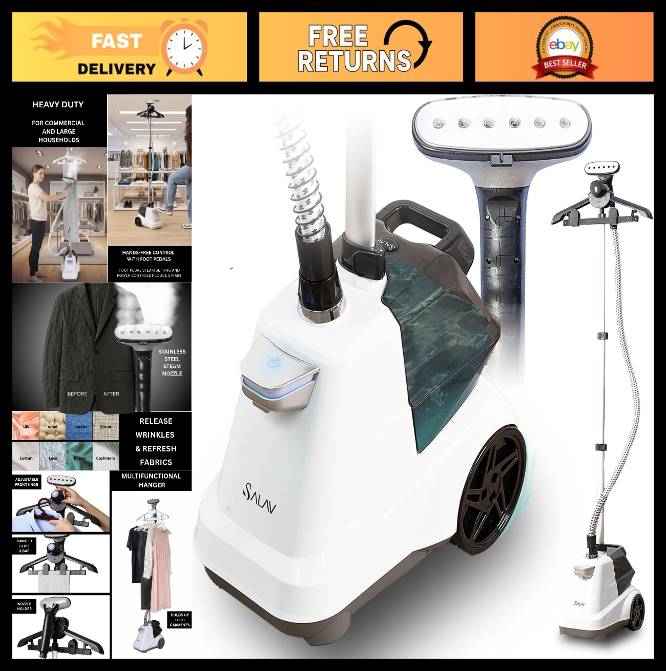 Commercial Clothes Garment Steamer, 3L Tank, 1800W, 90+ Mins Continuous Steam0