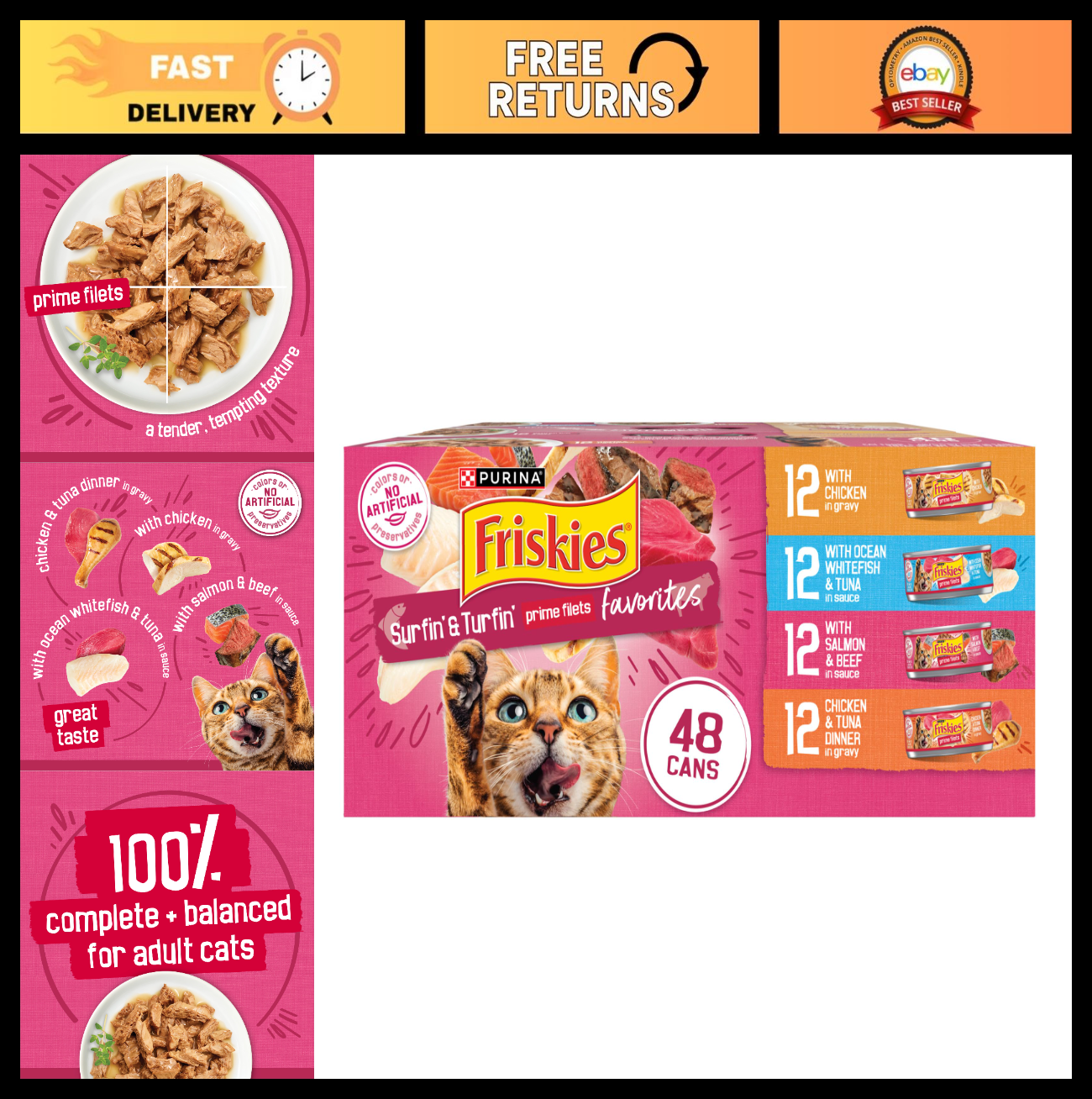 48 Ct Variety Pack Prime Filets Cat Food   Gourmet Wet Food for Cats0