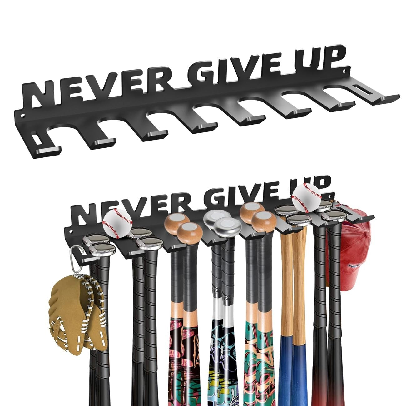 Heavy Duty Baseball Bat Holder Wall Mount   Metal Rack for 14 Bats, Softball Sto2