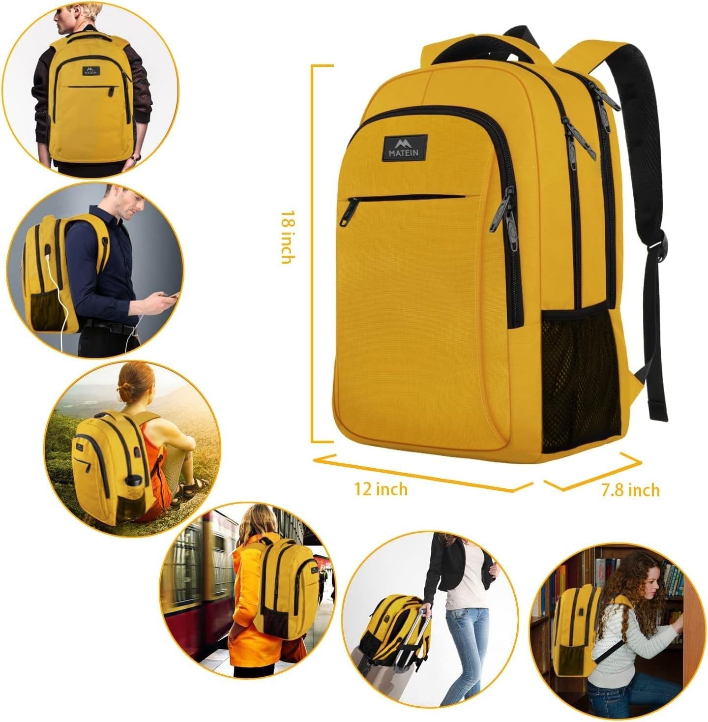 Yellow Travel Laptop Backpack for 15.6" Computer, Student Bookbag, Durable & Sty5