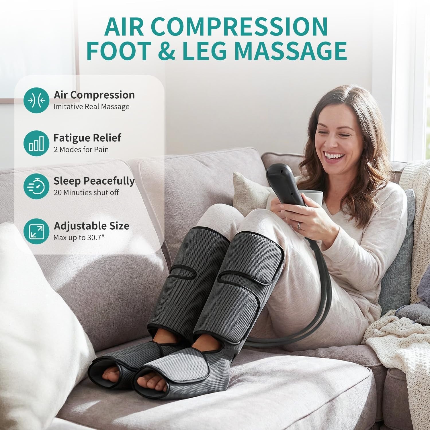 Air Compression Leg Massager for Circulation & Relaxation - Foot & Calf Pain Rel2