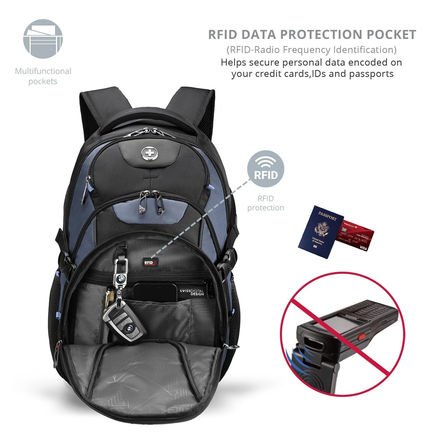 Stylish Travel Laptop Backpack with USB Charging, Fits 15.6" Computer, 31L, Haze6