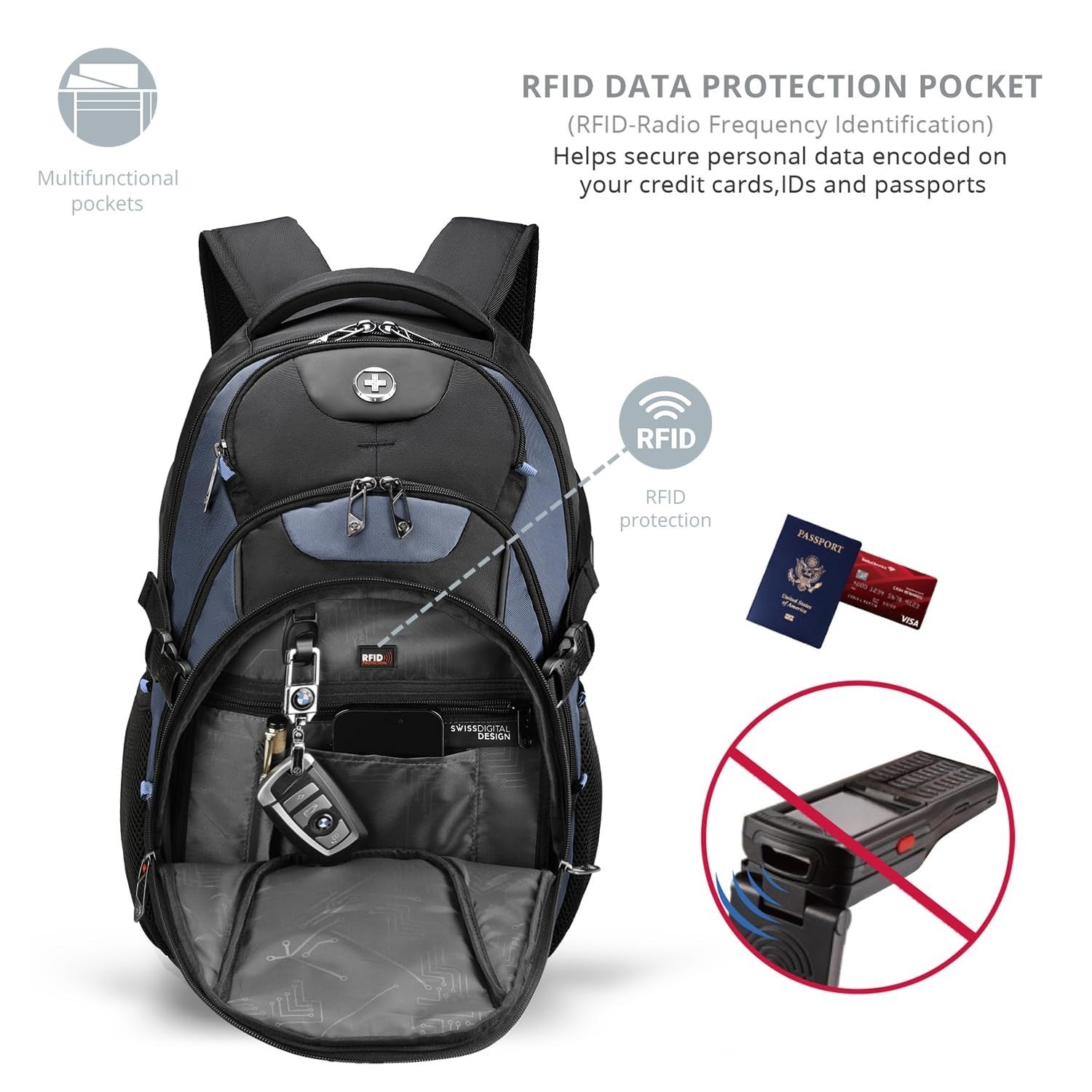 Stylish Travel Laptop Backpack with USB Charging, Fits 15.6" Computer, 31L, Haze6