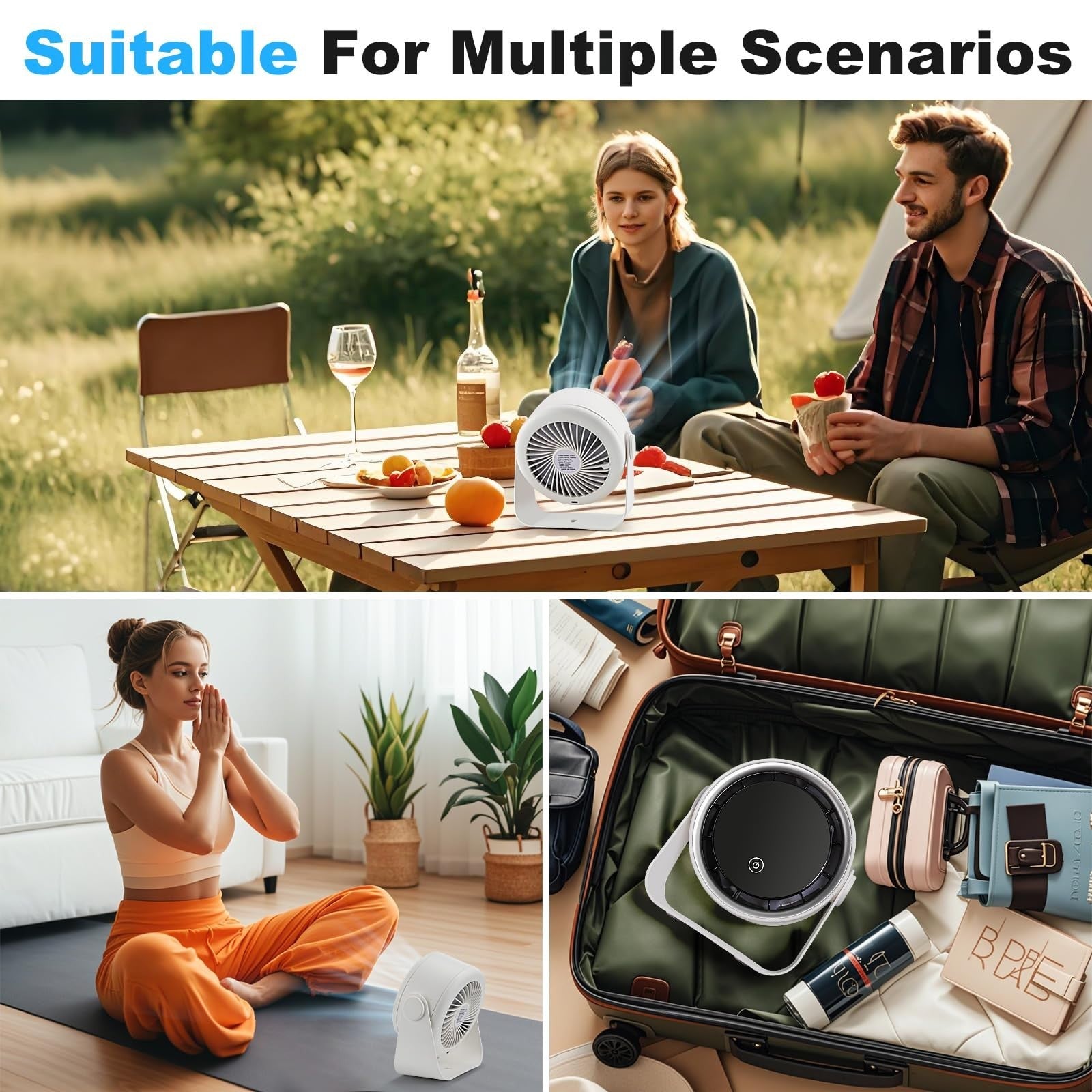 Rechargeable Small Desk Fan 5000mAh   Quiet Portable, 5 Speed, LED Light, 360° R5