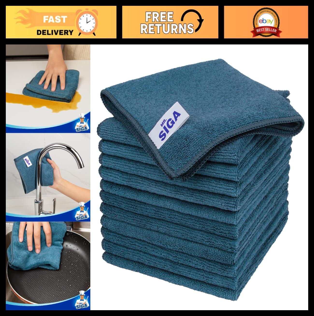 Streak-Free Microfiber Cleaning Cloths - 12 Pack, Ultra-Absorbent, Lint-Free Tow0