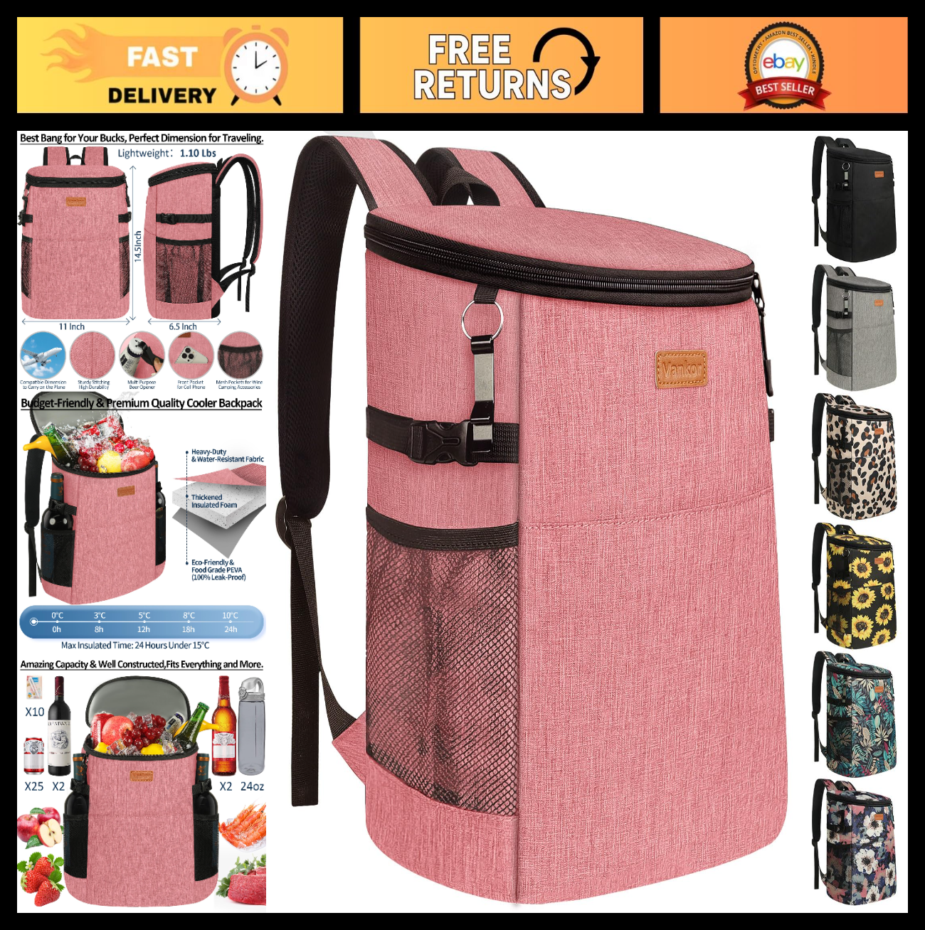 Insulated Camping Cooler Backpack - Holds 30-45 Cans, Waterproof, Leak-Proof, Th0