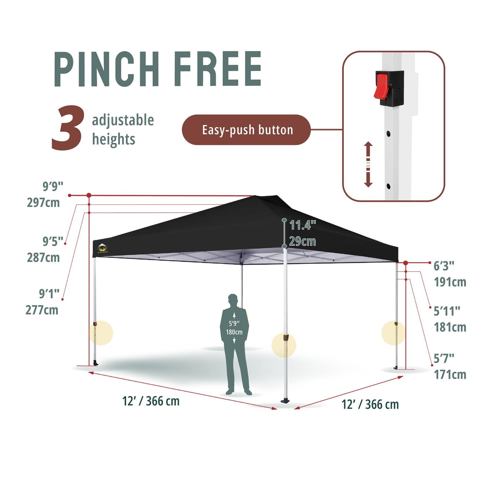 12x12 Pop Up Canopy Tent   Easy Setup, Outdoor Sun Shade for Events, Parties, Ca2