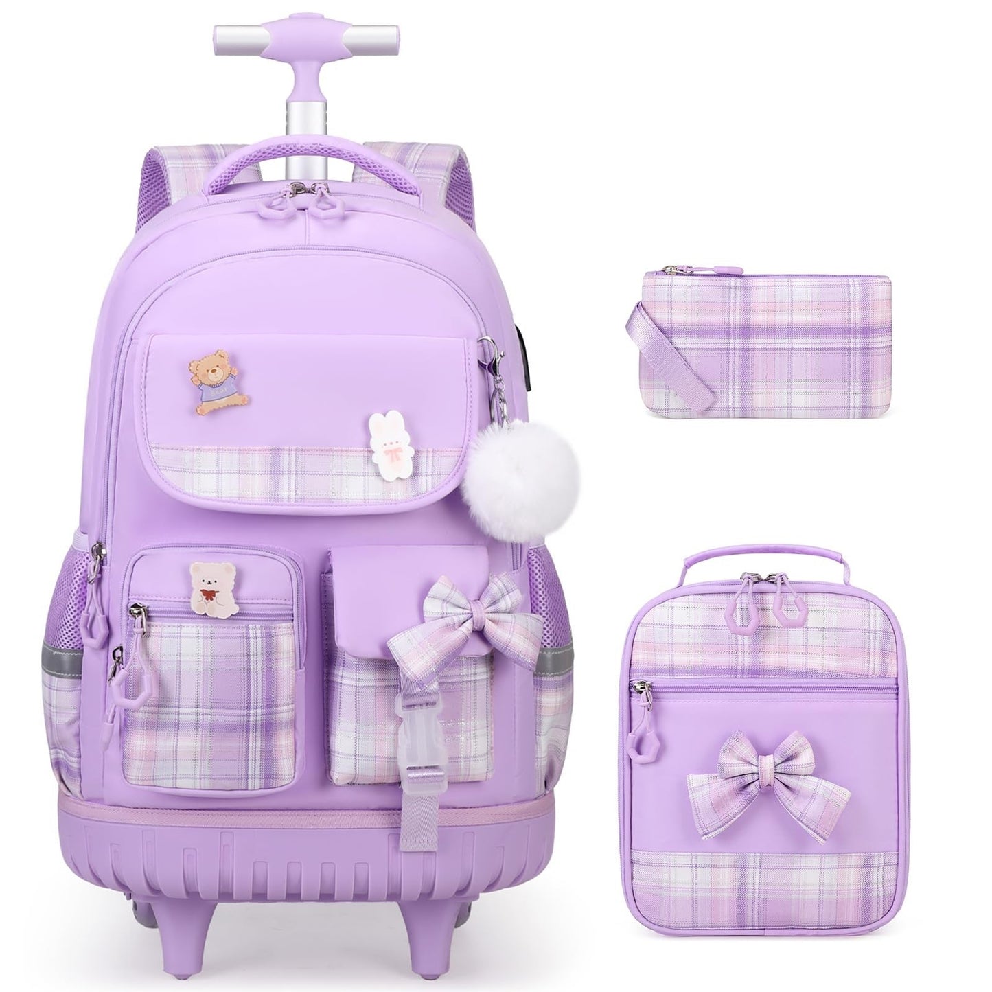Rolling Backpack for Girls   Wheeled School Bag with Lunch Bag & Pencil Pouch, P1