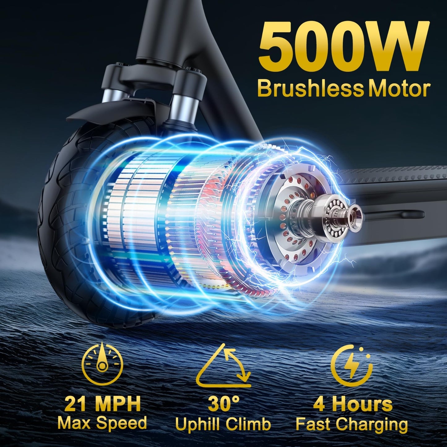 Powerful 500W Electric Scooter, 19MPH Speed, 16-27 Miles Range, Folding E-Scoote2