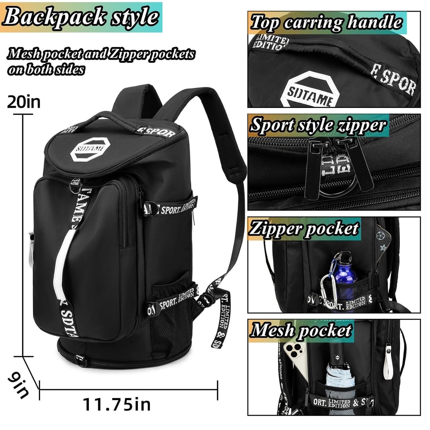 Gym Duffel Backpack with Shoe Pocket, Laptop Sleeve, Waterproof Travel Bag3