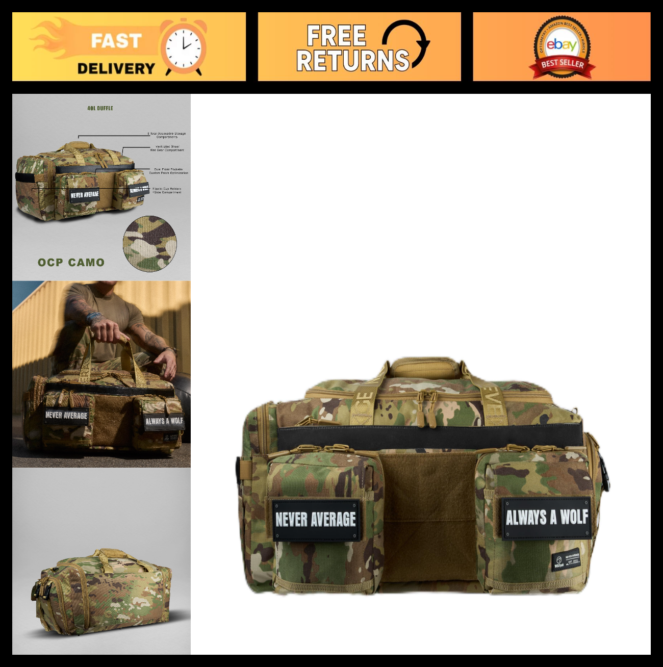Ultimate 40L Gym Travel Duffle Bag   Rigid Frame, OCP Camo, Waterproof, Lightwei0