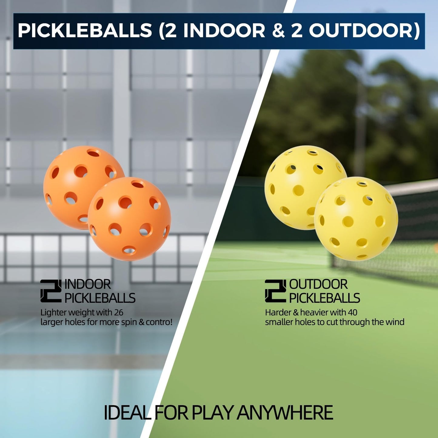 Set of 2 USAPA Approved Pickleball Paddles, T700 Carbon Fiber Rackets + 4 Balls6