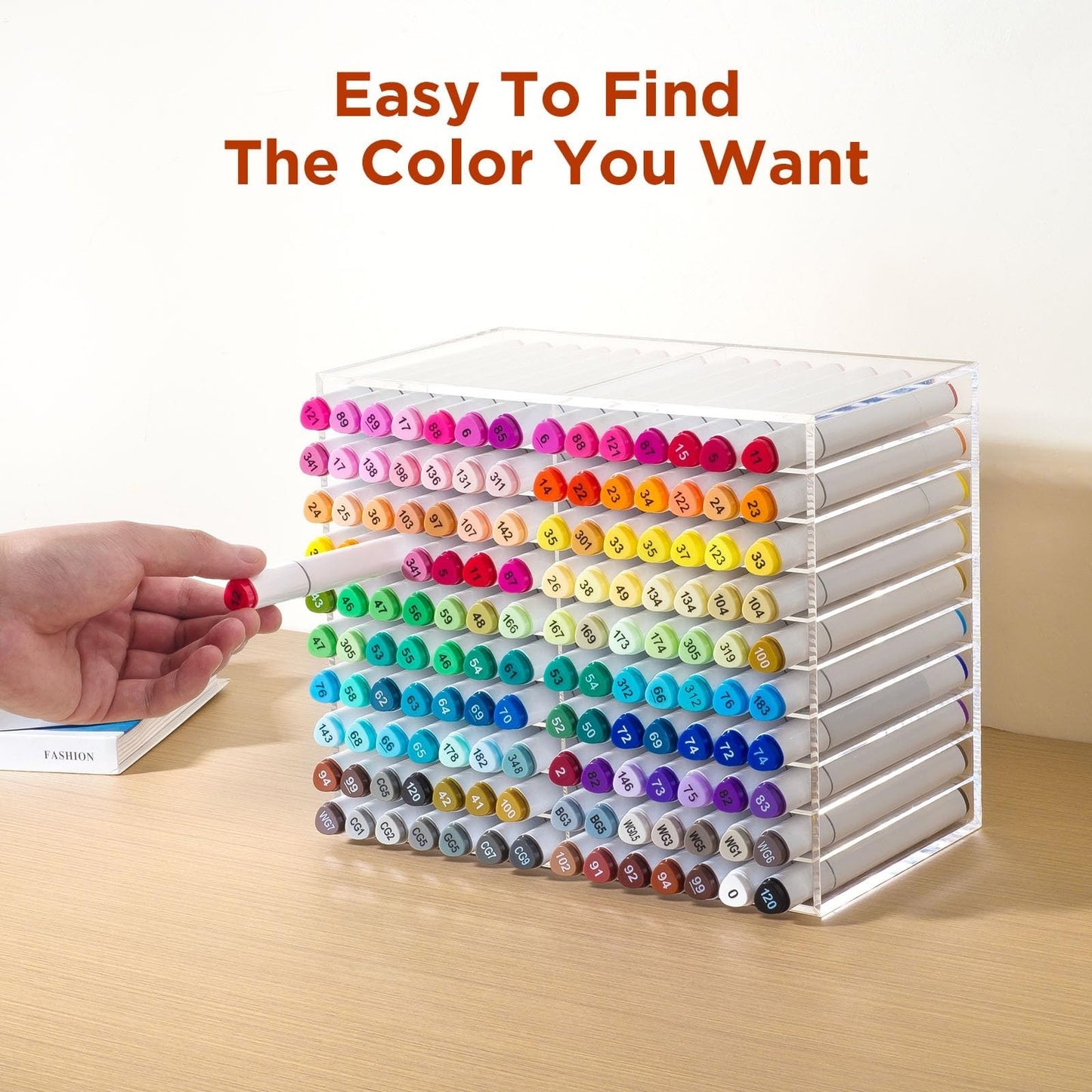 Horizontal Marker Organizer for 140 Markers - Acrylic Desktop Storage Rack for A4