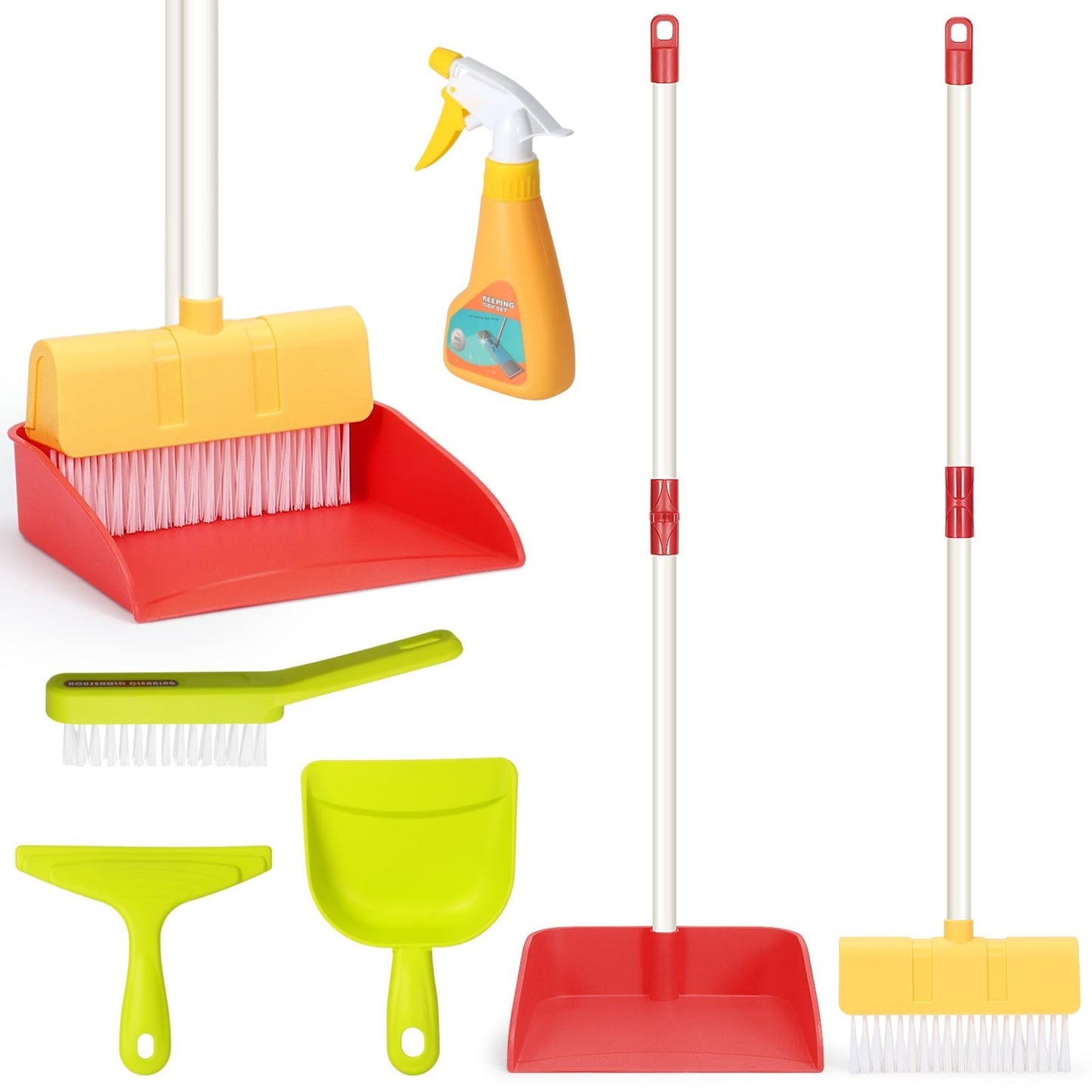 Kids Cleaning Toy Set - 6PCS Broom & Dustpan Pretend Play for Ages 3-6, Role Pla1