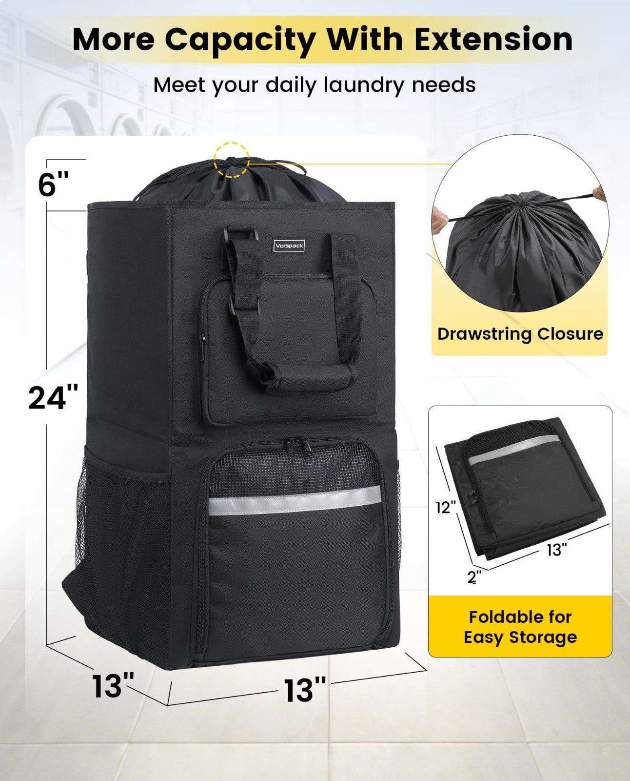 Extra Large 2-in-1 Laundry Bag Backpack with Shoulder Straps - Heavy Duty Portab2